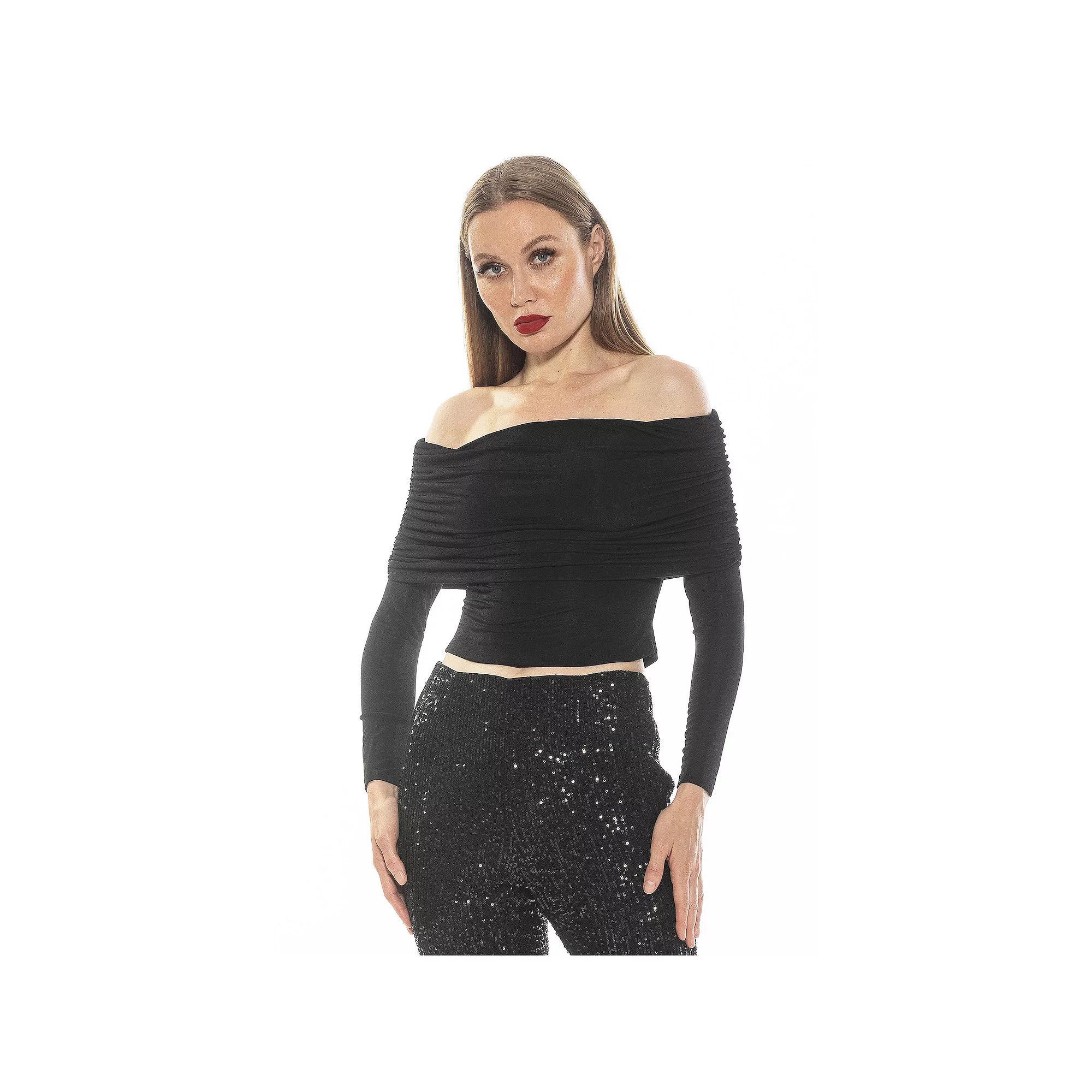 Women's ALEXIA ADMOR Hannah Off The Shoulder Long Sleeve Knit Top, Size: XS, Black Product Image