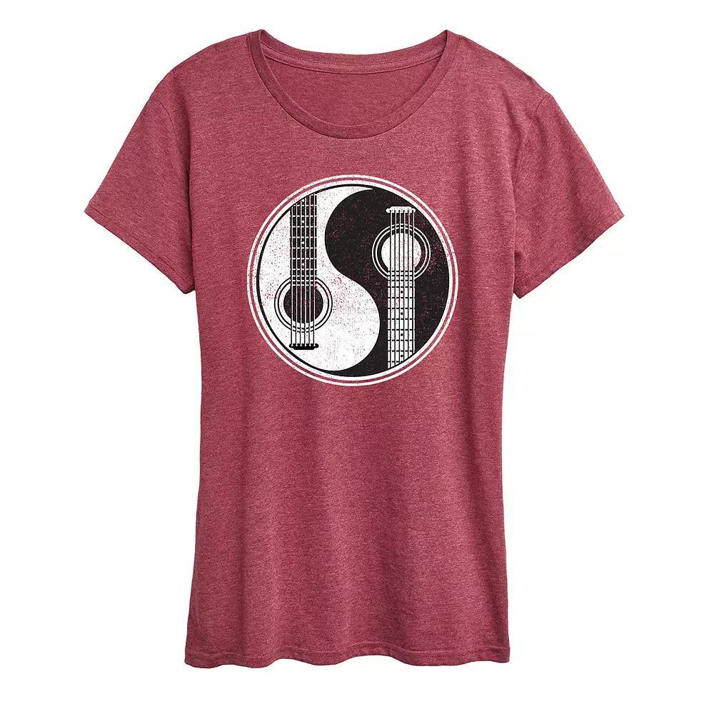 Womens Yin Yang Guitar Graphic Tee Grey Red Product Image