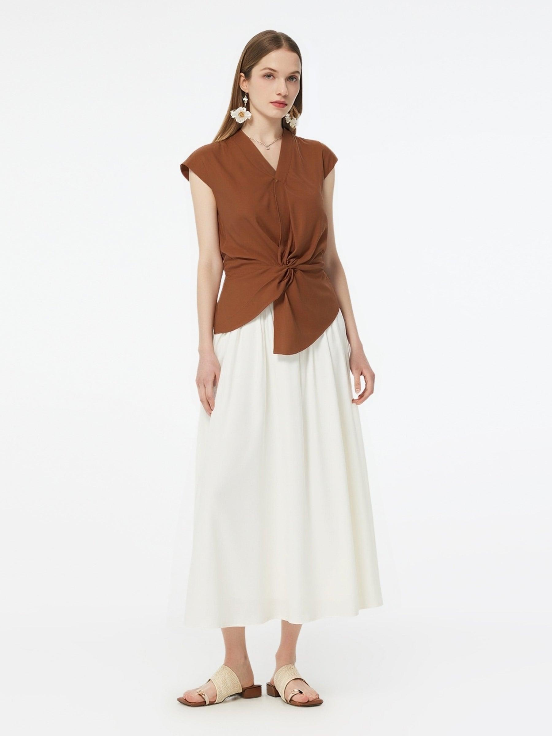 Acetate Modal Blend Twist Front Women Asymmetrical Top Product Image