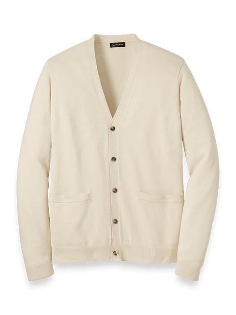 Supima Cotton Button Front Cardigan - Ivory Product Image