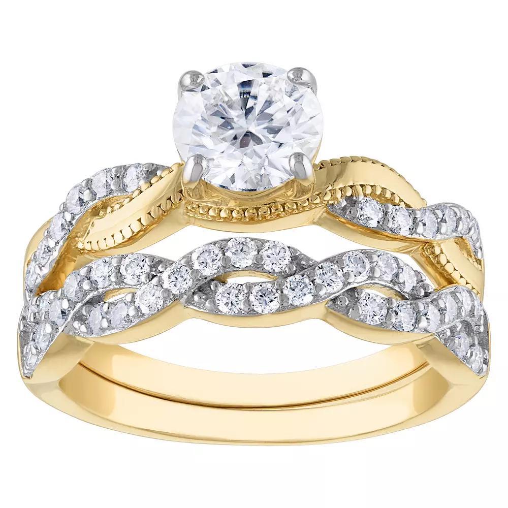 White Lotus 14k Gold Over Silver 2 Carat T.W. Lab-Created Moissanite Bridal Set Ring, Women's, Size: 5, Two Tone Product Image
