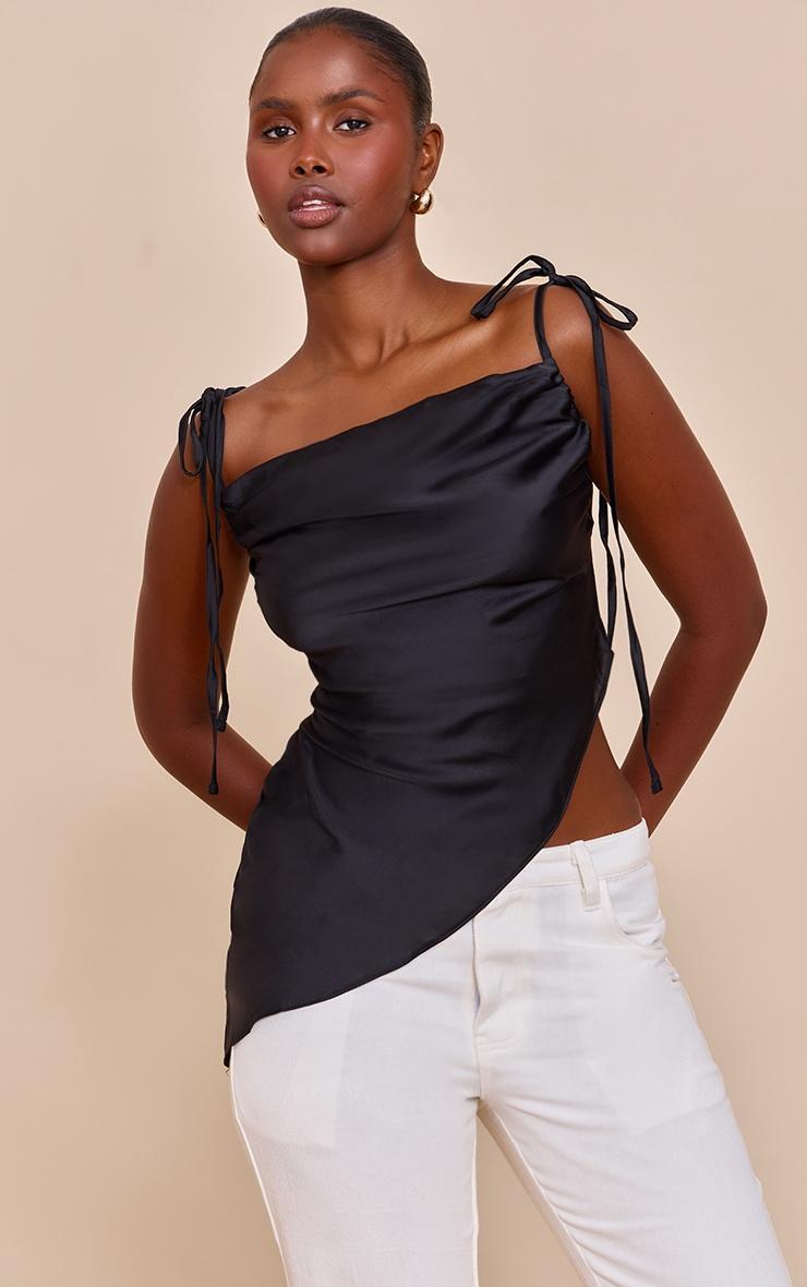 Black Satin Sheer Asymmetric Cami Product Image