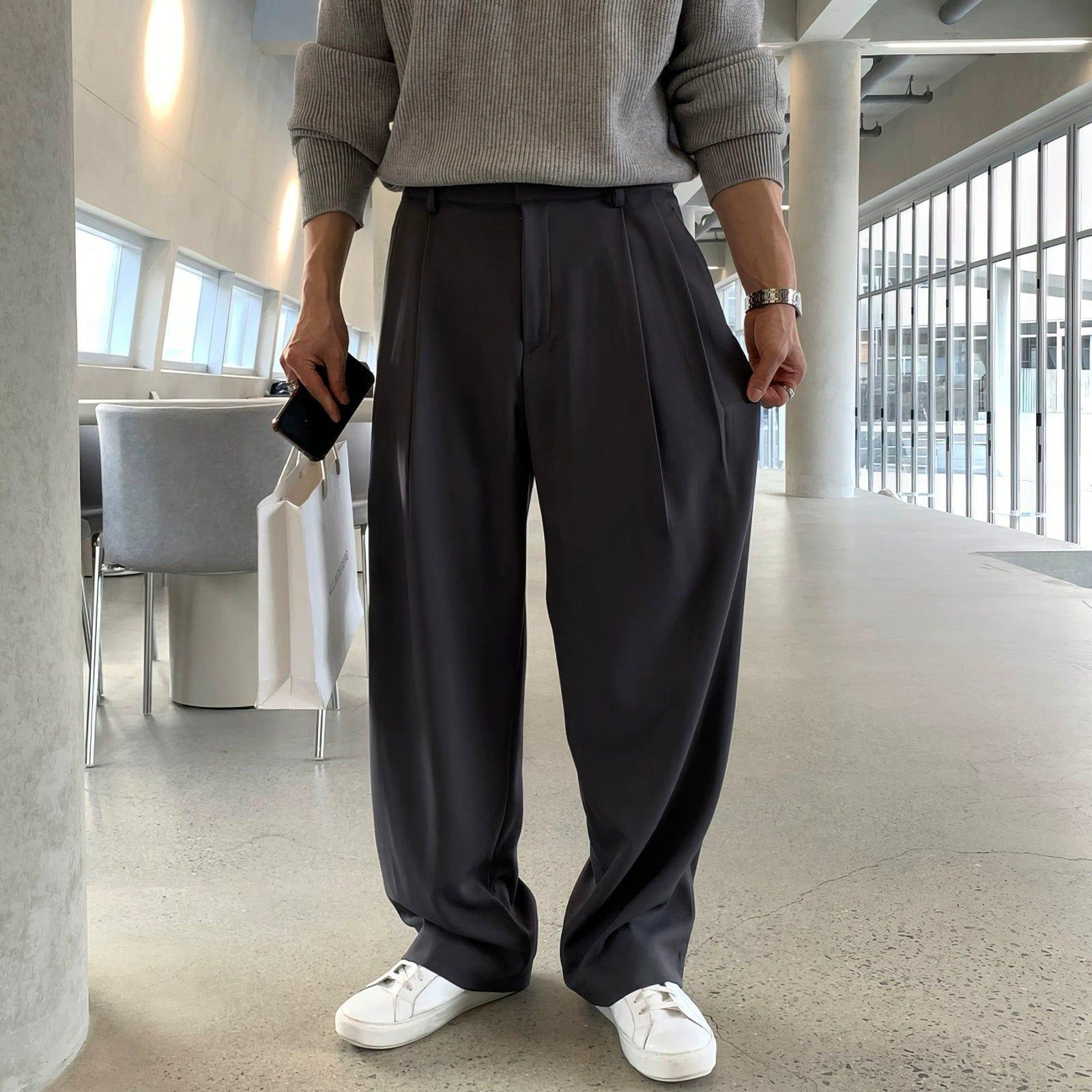 RT No. 11352 FOLDED PLEATED STRAIGHT PANTS Product Image