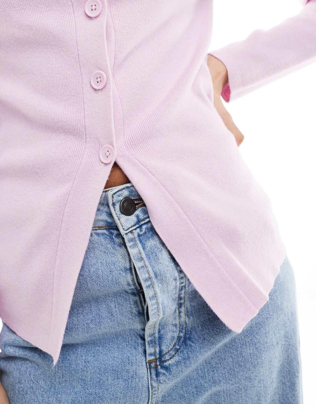 ASOS DESIGN crew neck longline cardigan in pink Product Image