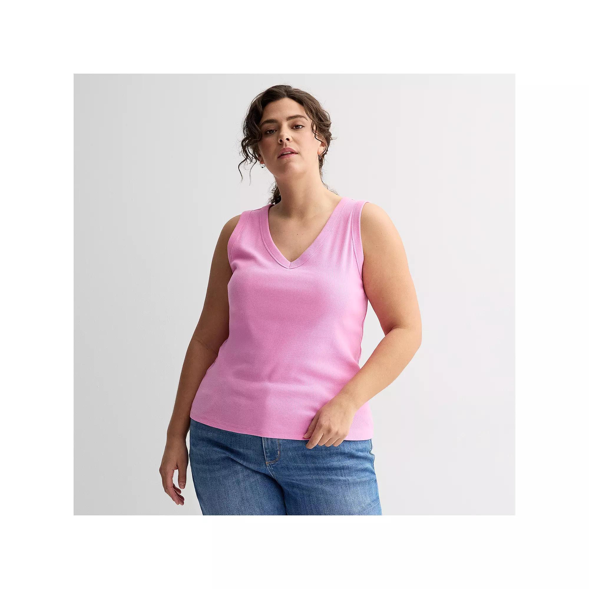 Plus Size Sonoma Goods For Life® Ribbed V-Neck Tank Top, Women's, Size: 4XL, Peri Phlox Product Image