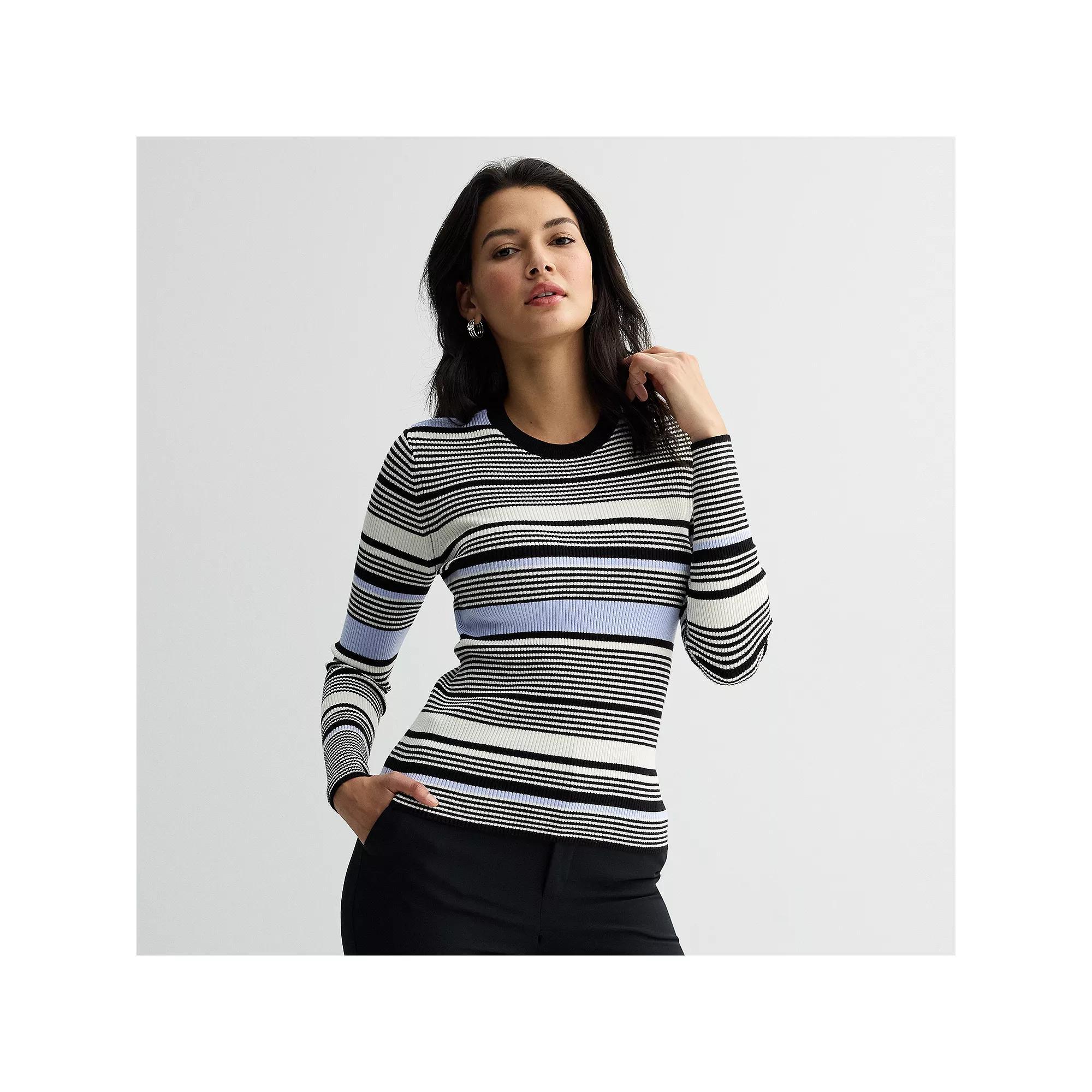 Women's Nine West Ribbed Sweater, Size: XXL, Light Blue Stripe Product Image