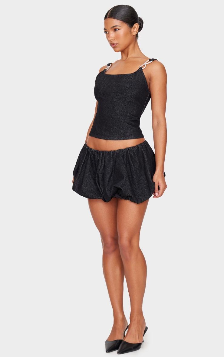 Black Diamante Chain Detail Strappy Denim Top Product Image