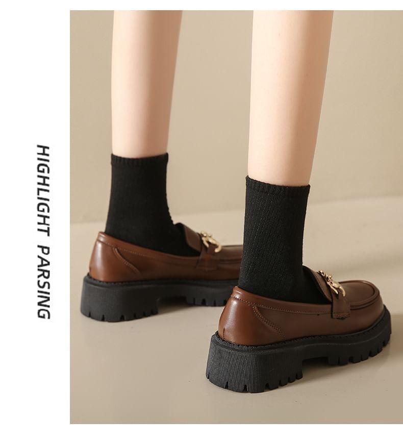 Platform Plain Chained Faux Leather Loafers Product Image
