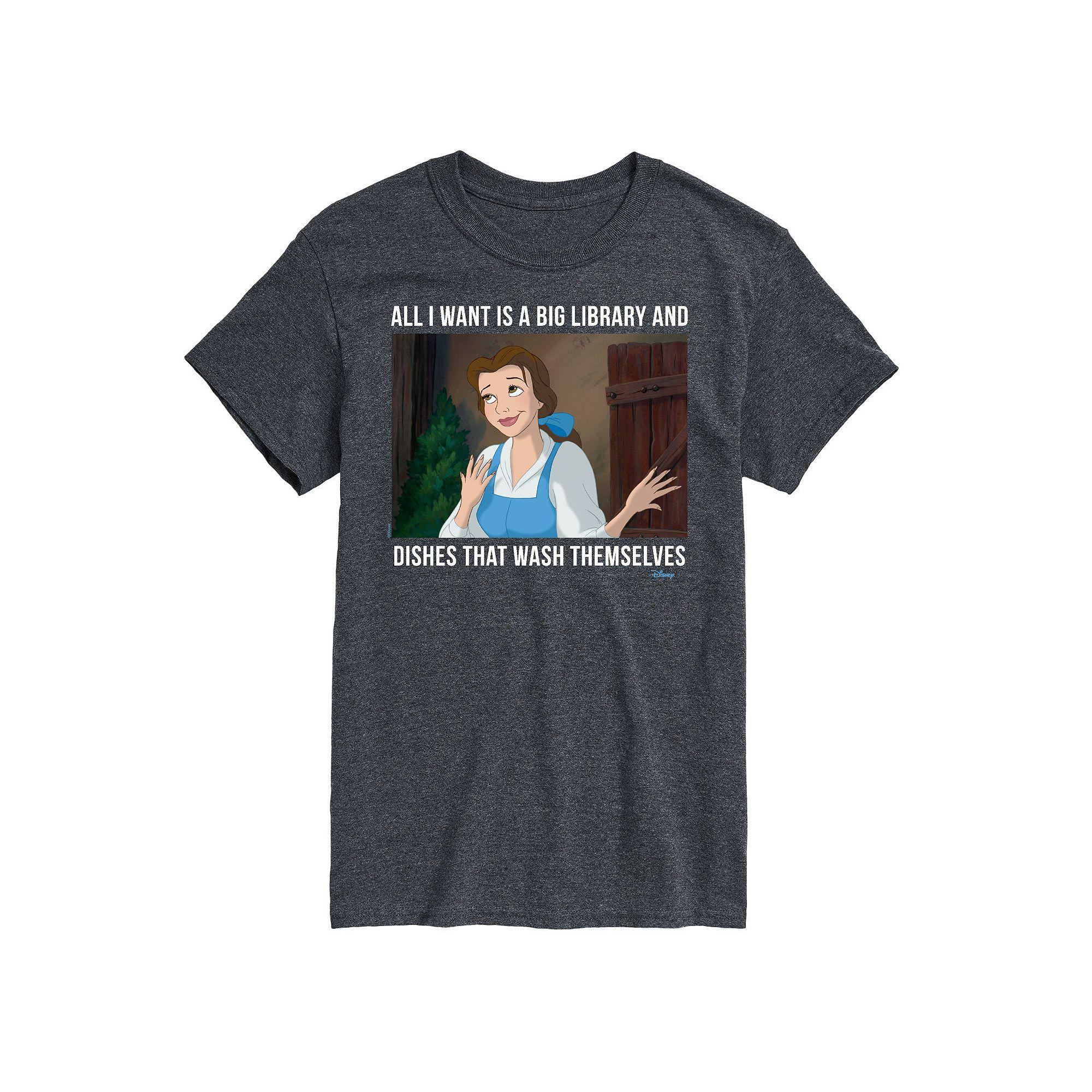 Disney Princess Big & Tall Belle Library Graphic Tee, Mens Heather Grey Product Image