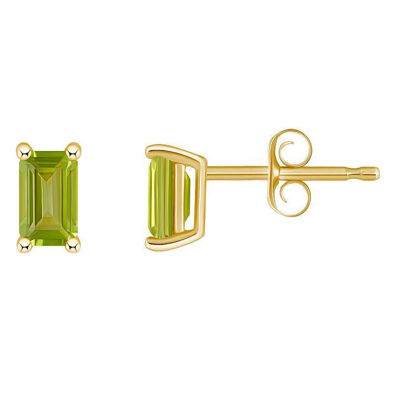 14k Gold Emerald Cut Birthstone Stud Earrings, Women's, Peridot Aug Product Image