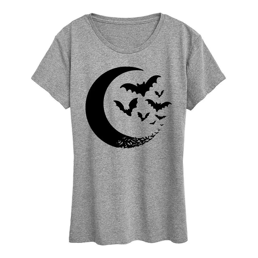 Women's Crescent Moon Bats Halloween Tee, Girl's, Size: Medium, White Product Image