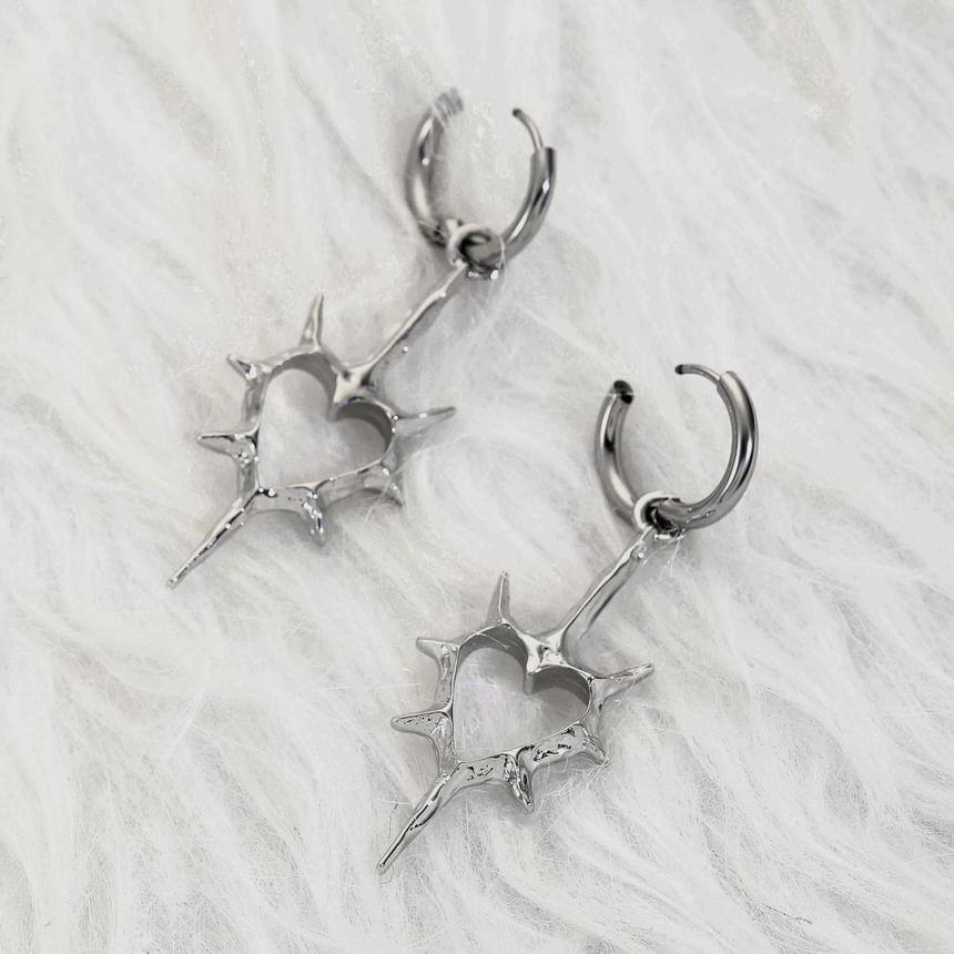 Heart-Shaped Dangle Earring With A Spike Design Product Image