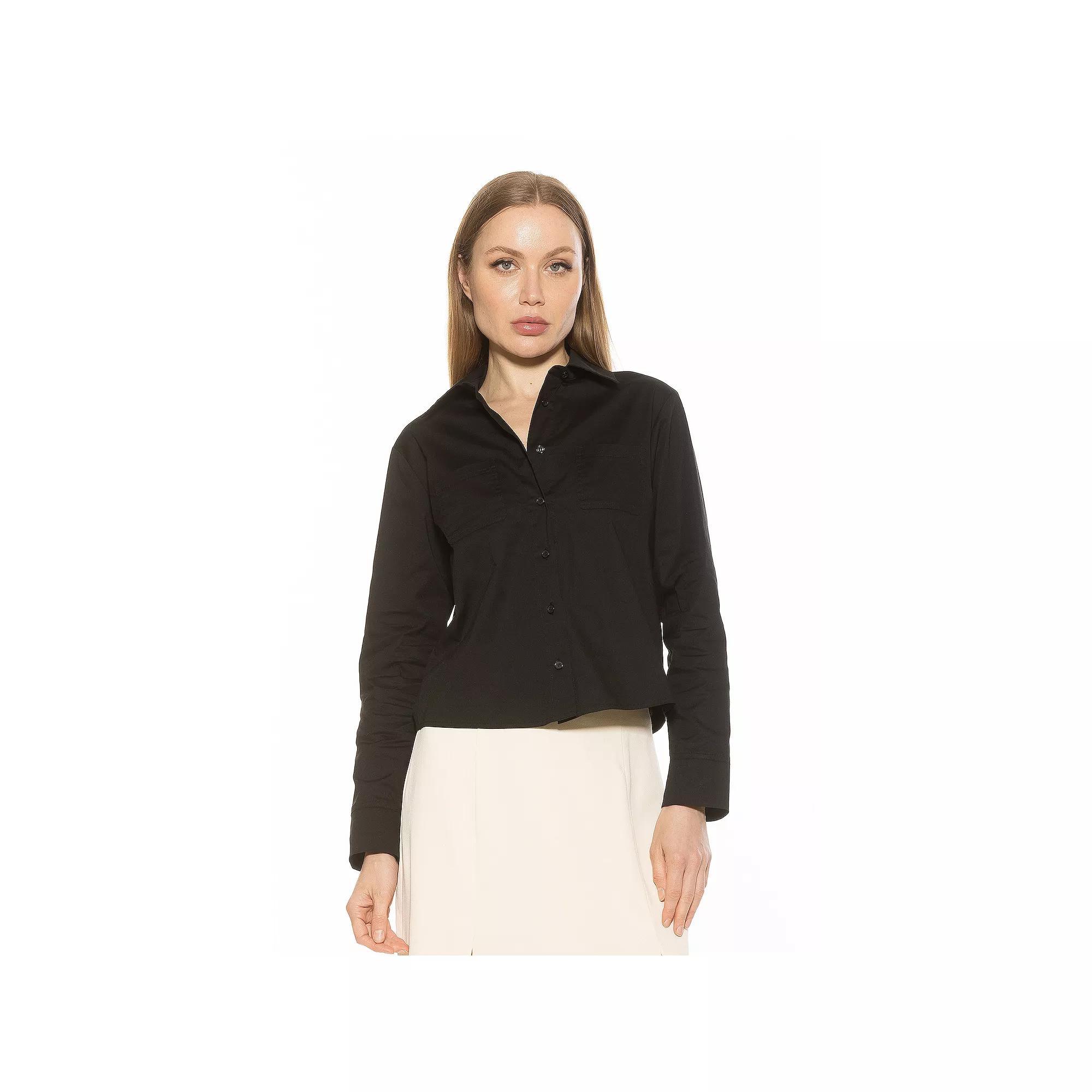 Women's ALEXIA ADMOR Roxanne Long Sleeve Collared Shirt, Size: XS, Black Product Image