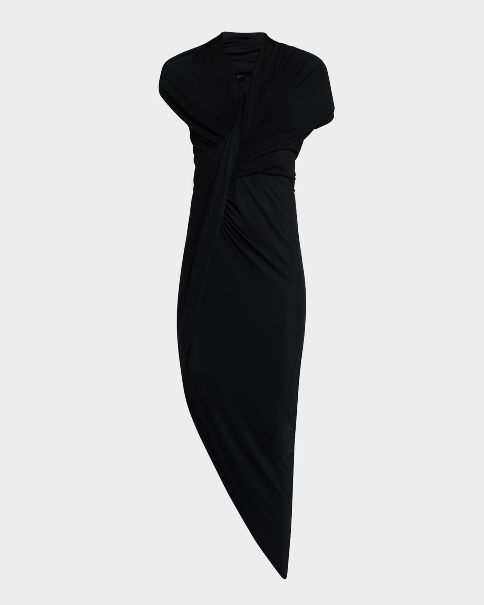 Draped Sleeveless Asymmetric Midi Dress Product Image