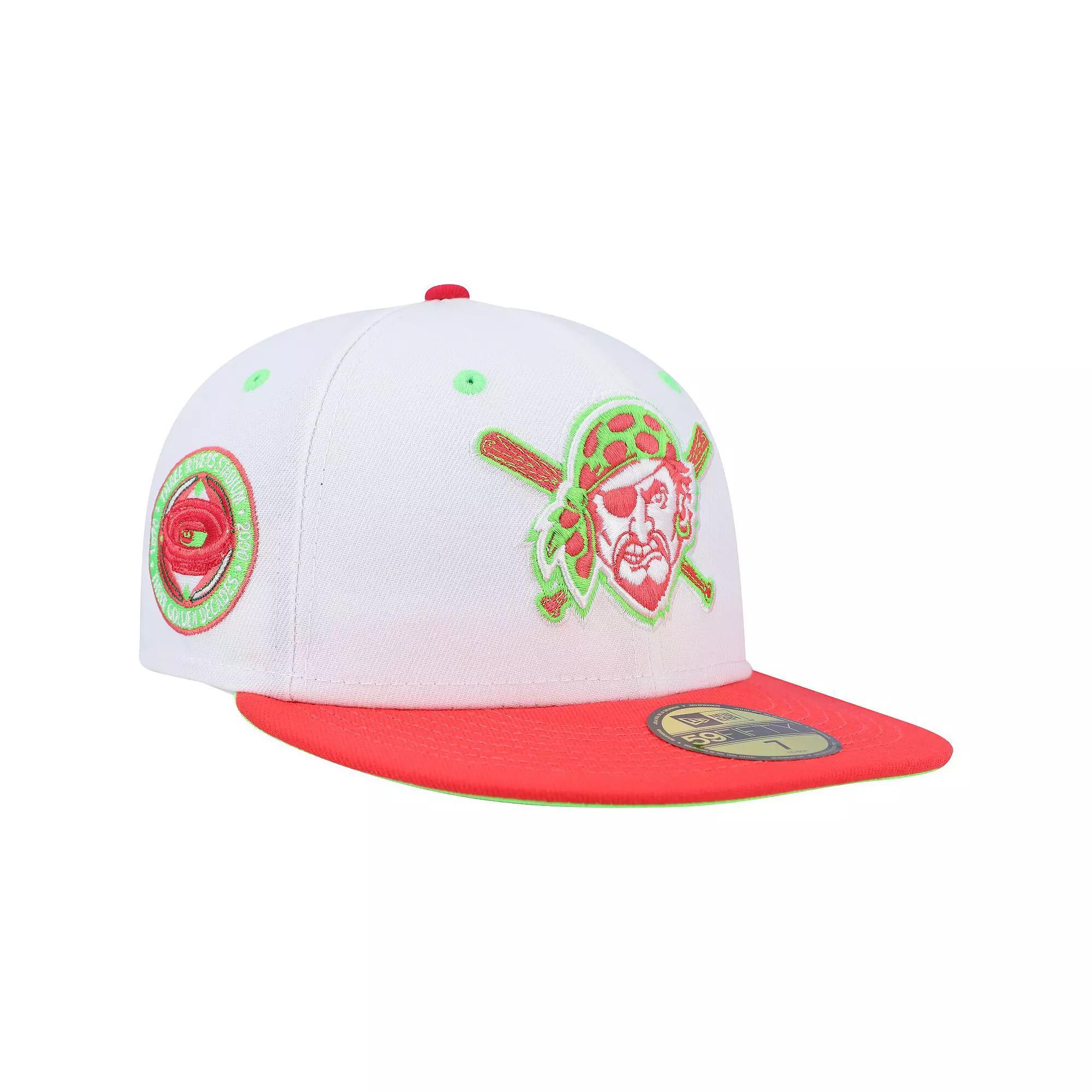Men's New Era White/Coral Pittsburgh Pirates Three Rivers Stadium 30th Anniversary Strawberry Lolli 59FIFTY Fitted Hat, Size: 7 1/4 Product Image
