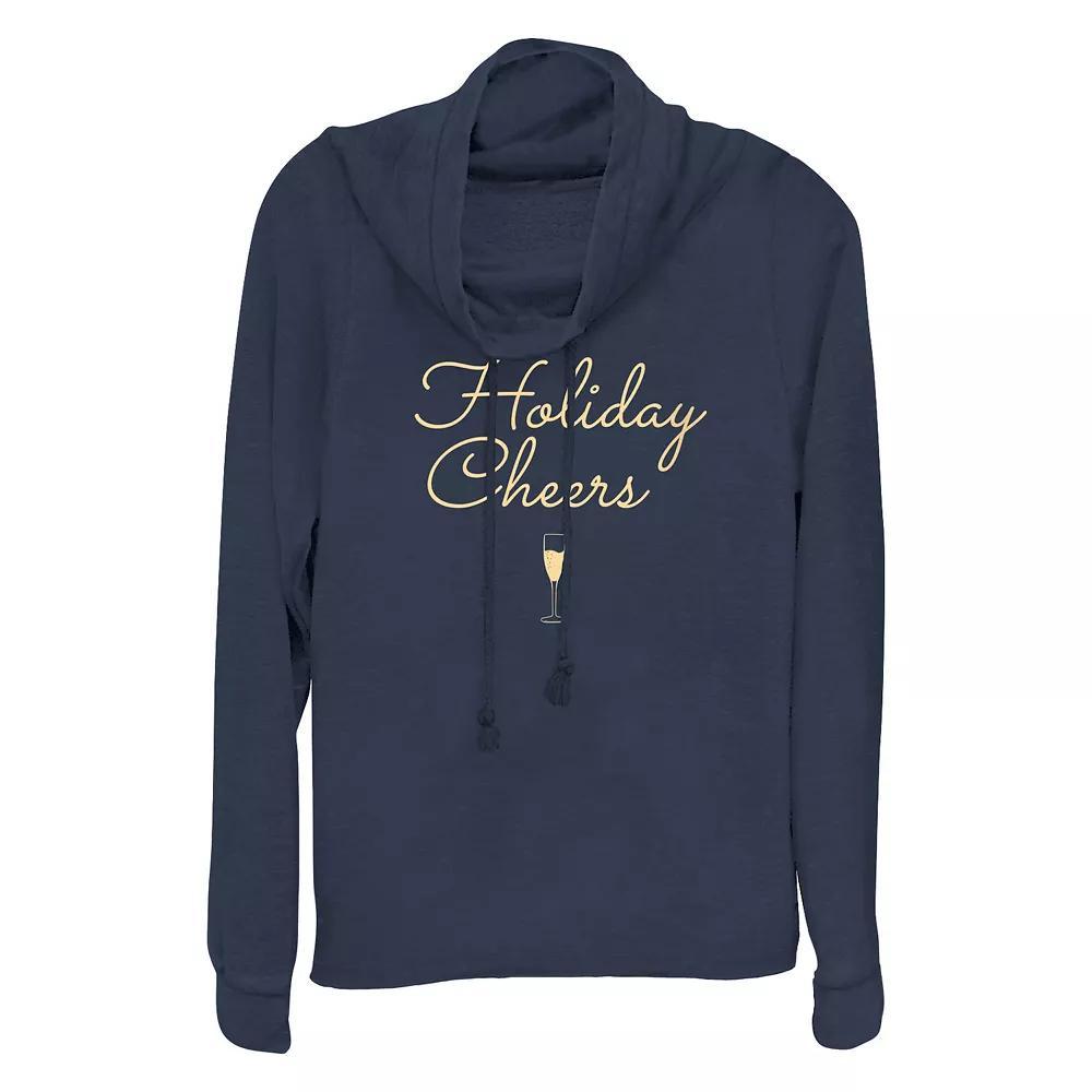 Womens Holiday Cheers Cowlneck Graphic Lightweight Long Sleeve Blue Product Image