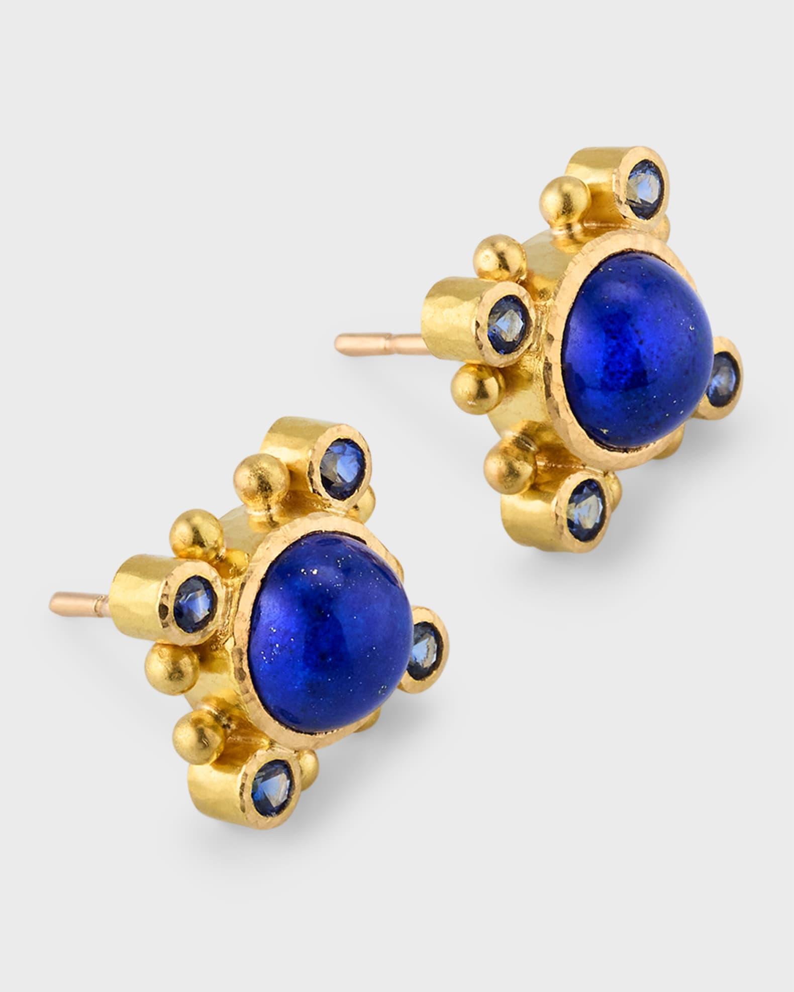 19K Lapis Stud Earrings with Blue Sapphires Product Image