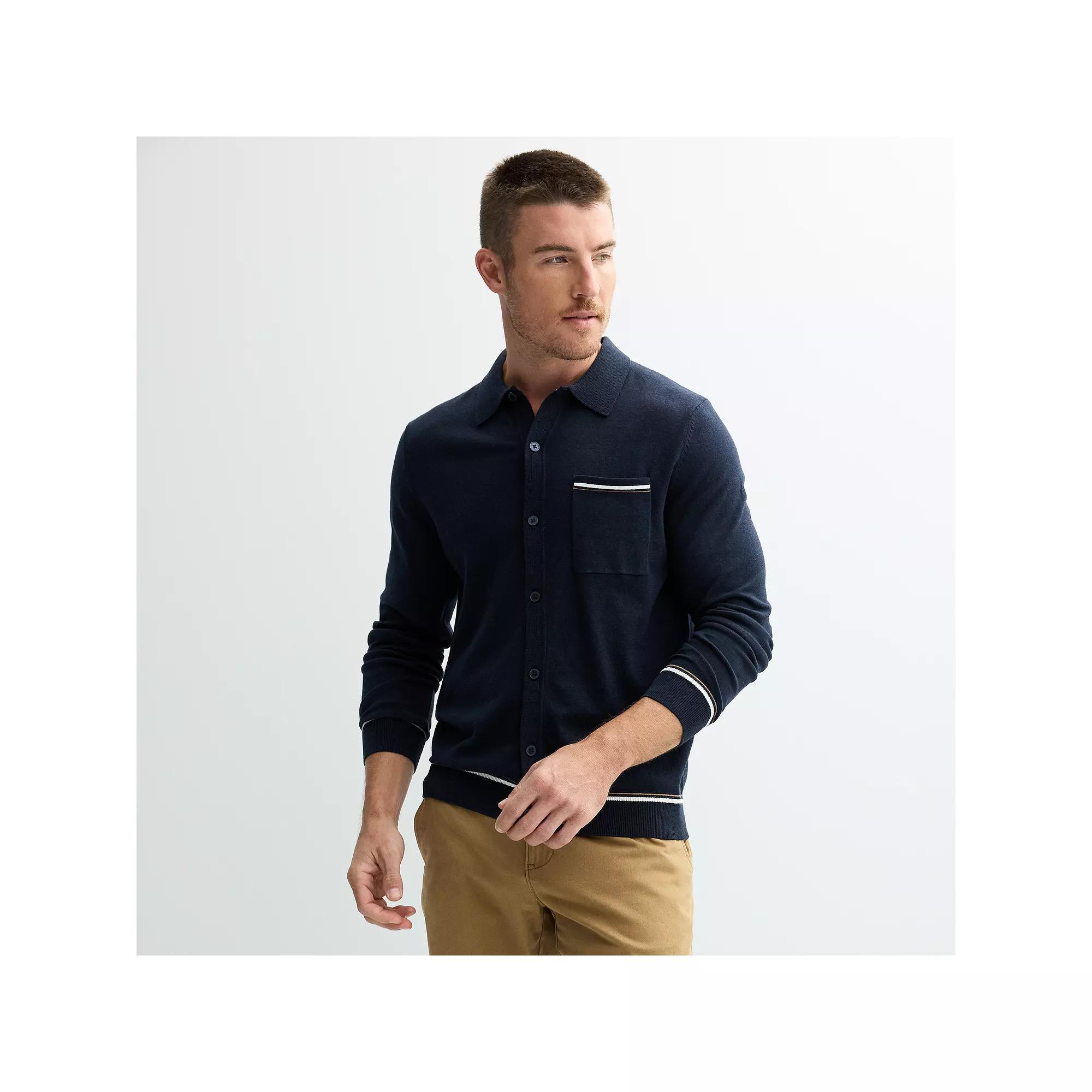 Men's Apt. 9® Long Sleeve Button-Up Sweater Polo, Size: XL, Blue Product Image