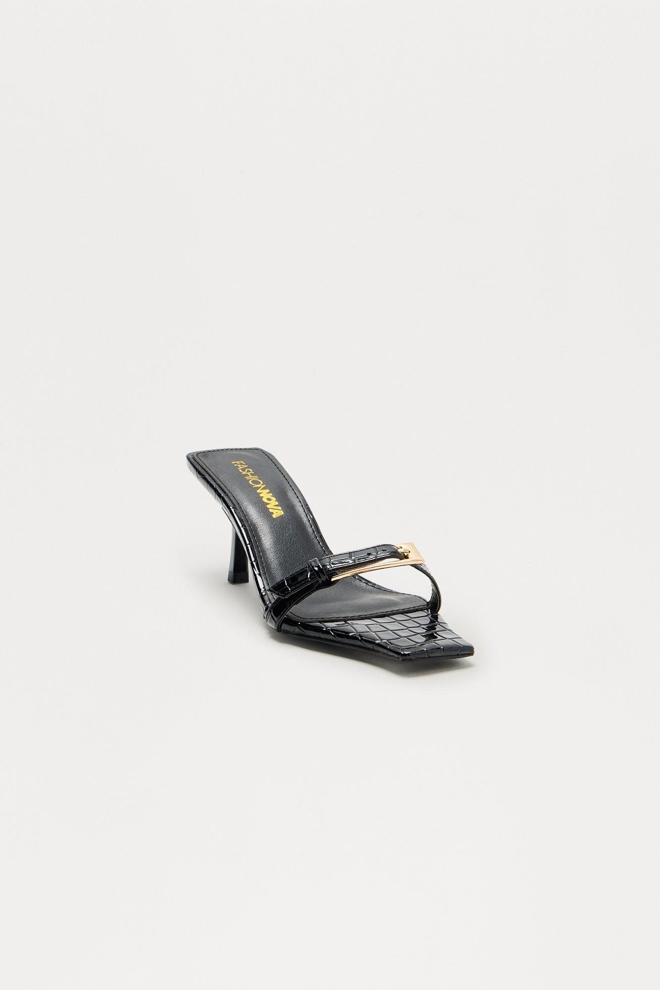 Baseline Faux Patent Croc Mules - Black Product Image