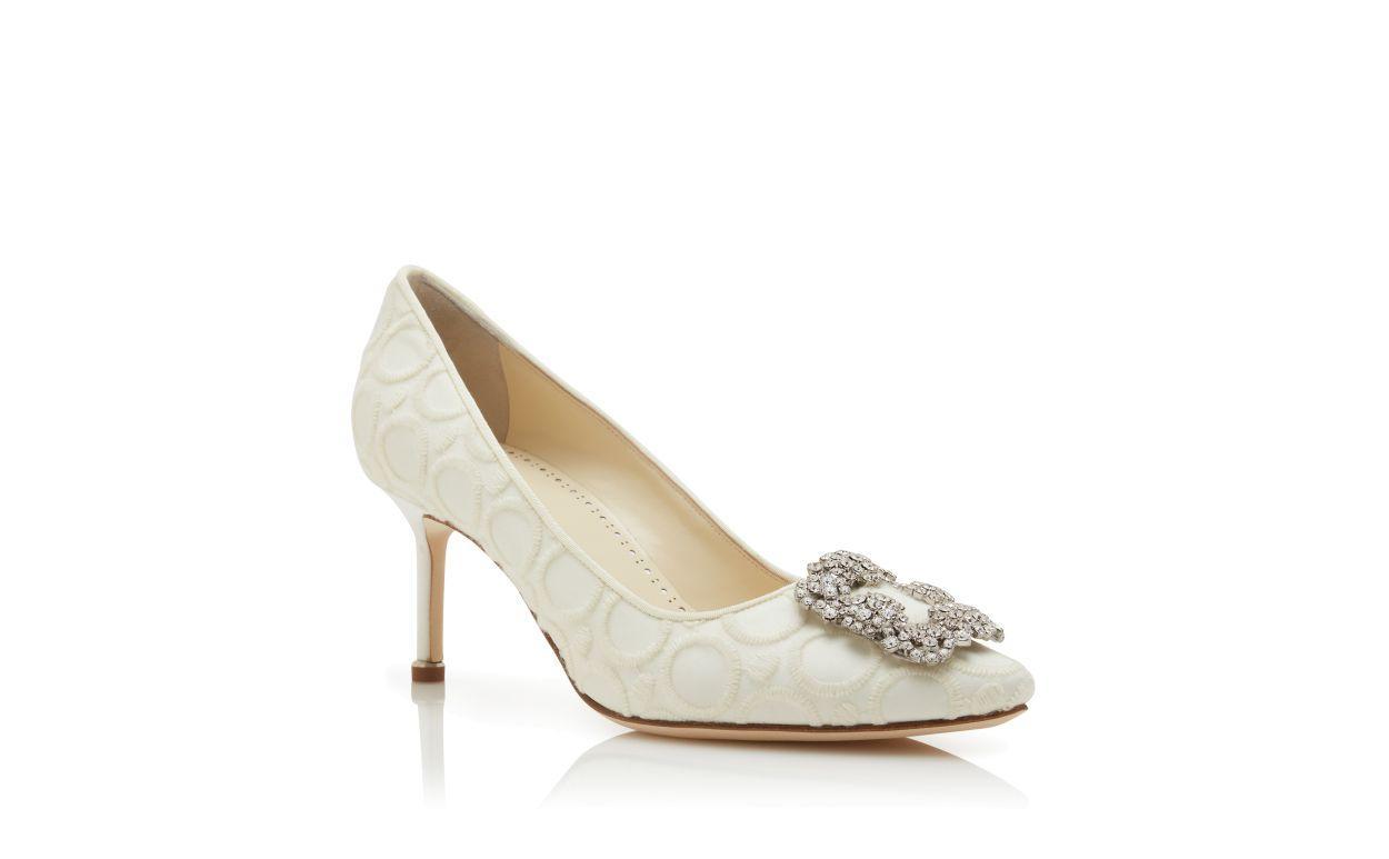HANGISI 70 White Silk Jewel Buckle Pumps Product Image