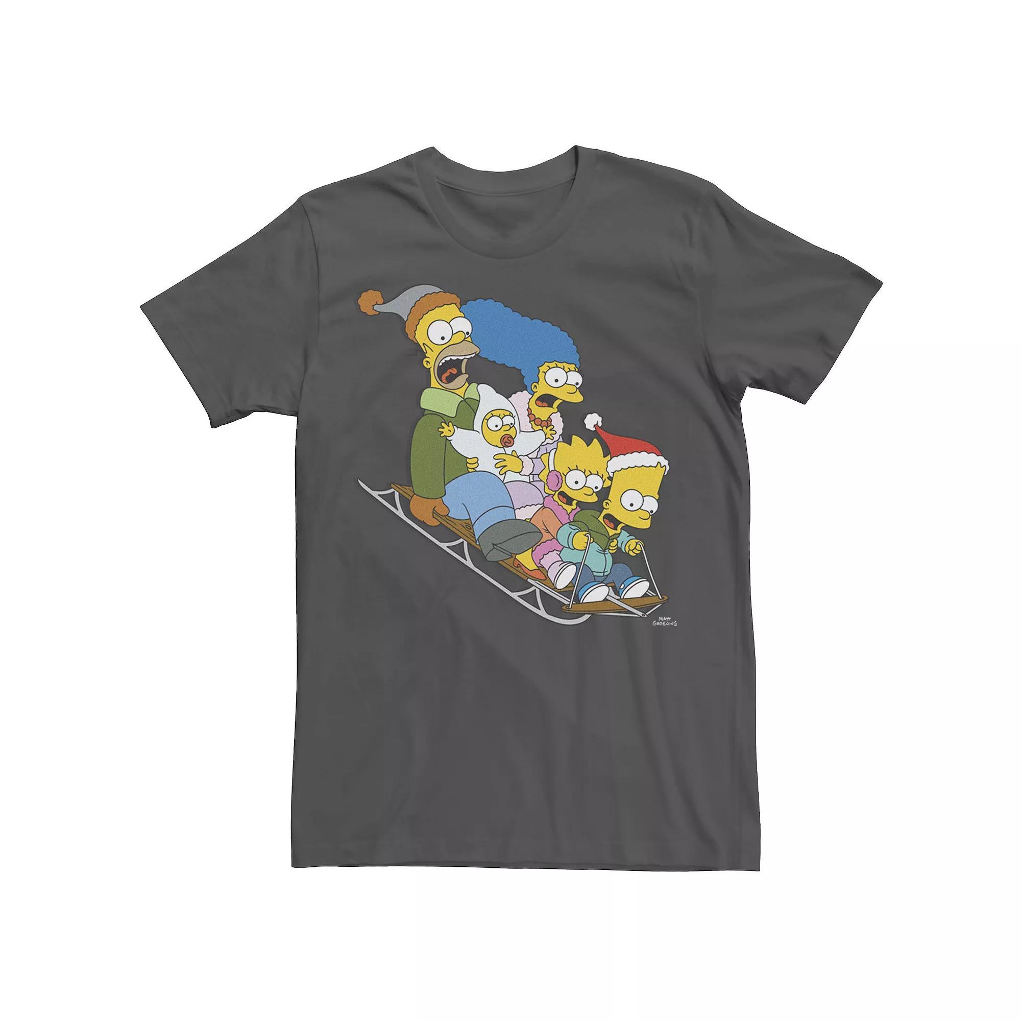 Mens The Simpsons Christmas Sledding Tee Grey Product Image
