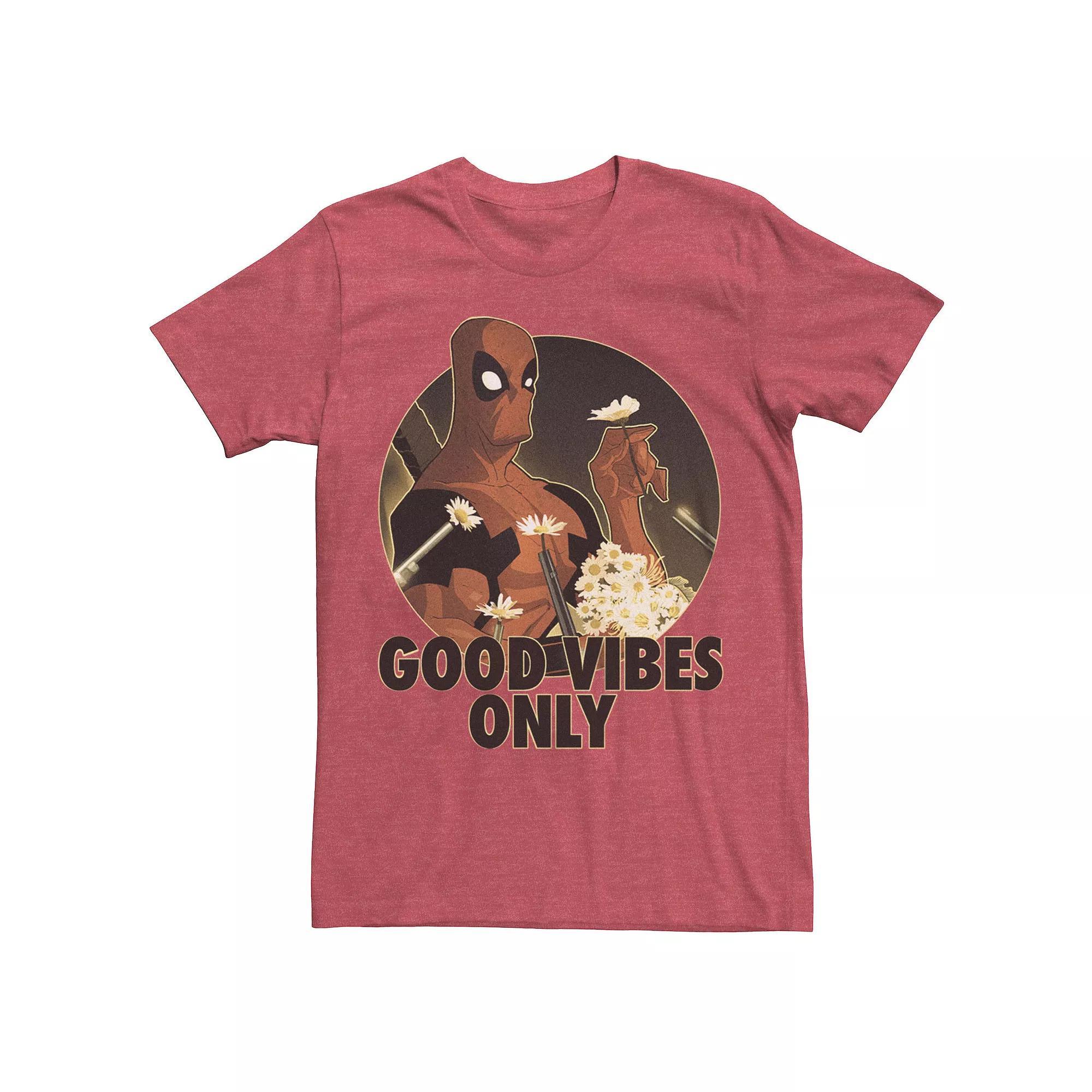 Men's Marvel Comics Retro Deadpool Good Vibes Only Flowers Circle Graphic Tee, Size: XS, Red Grey Product Image