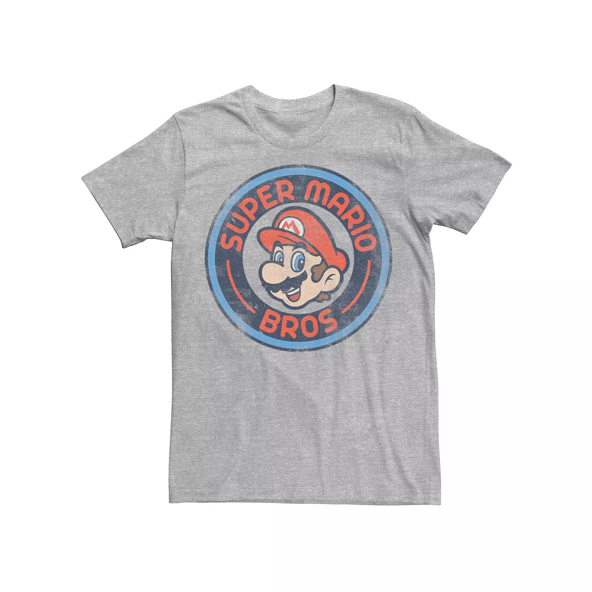 Men's Super Mario Bros. Head Badge Tee, Size: Small, Athletic Grey Product Image