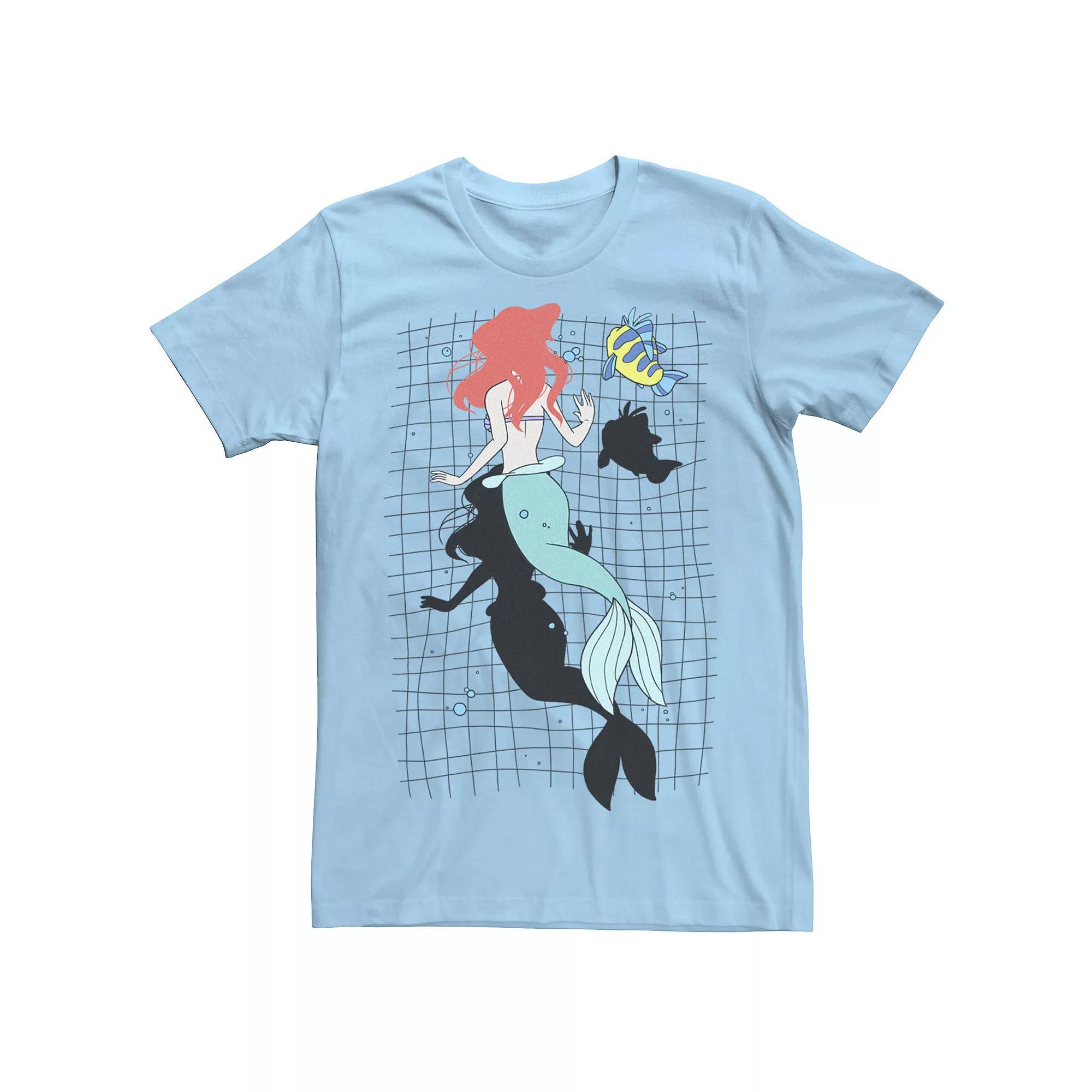 Disney's The Little Mermaid Ariel And Flounder Men's Swimming Portrait Tee, Size: 3XL, Light Blue Product Image