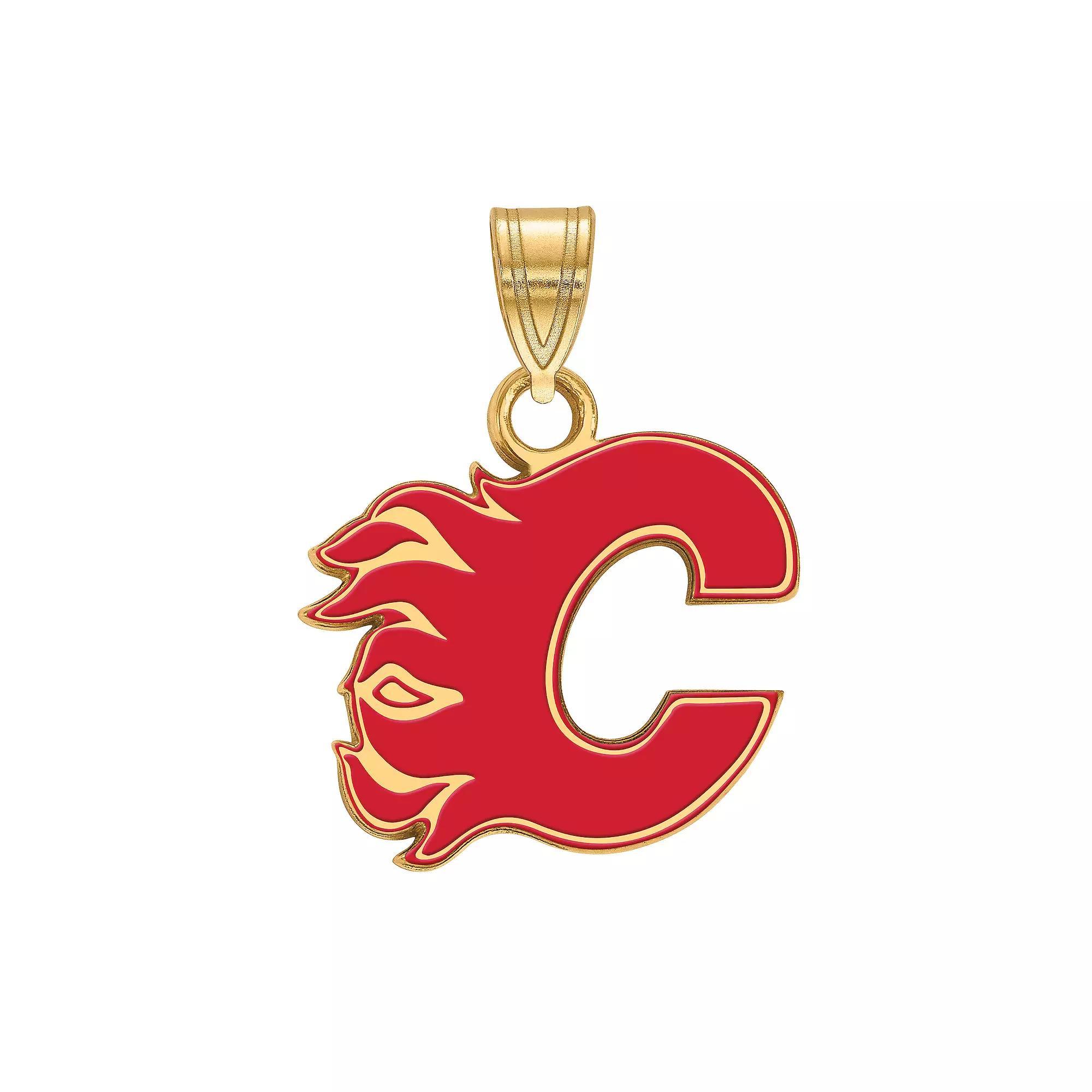 LogoArt Calgary Flames Sterling Silver Small Enamel Pendant, Womens Product Image