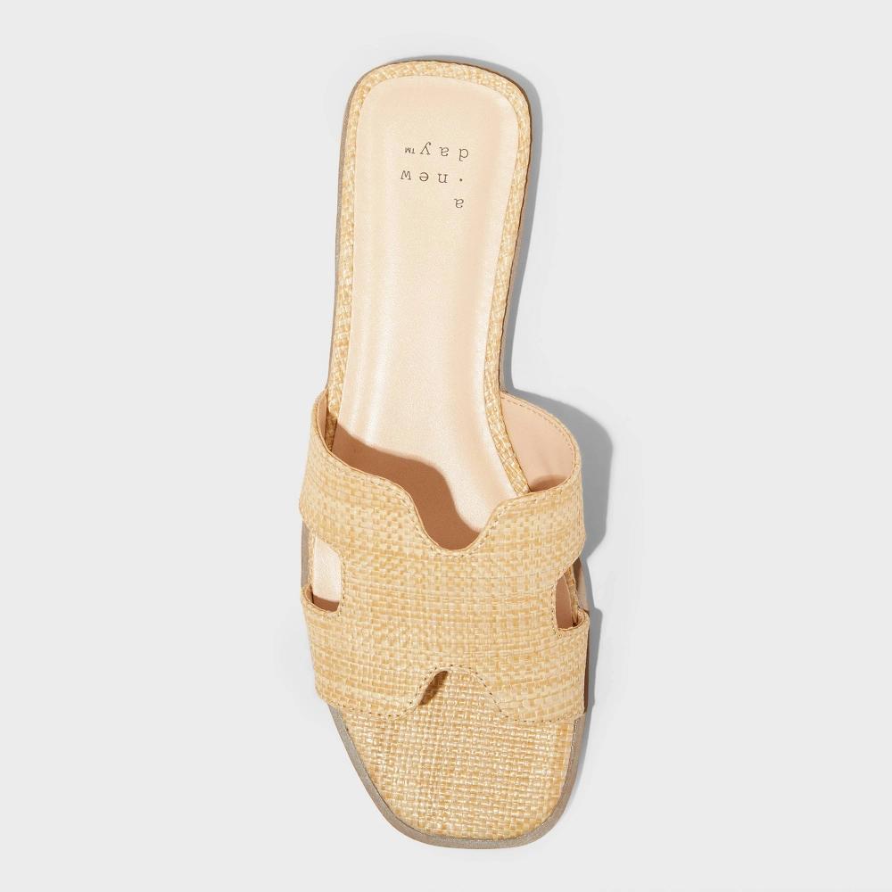 Womens Nina Raffia Wide Width H-Band Slide Sandals - A New Day Beige 9W: Open Toe, Block Heel Product Image
