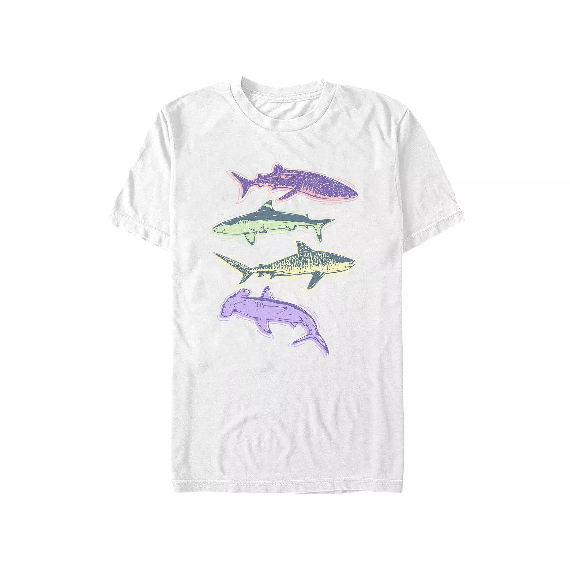 Men's Colorful Sharks Graphic Tee, Size: Large, Blue Product Image
