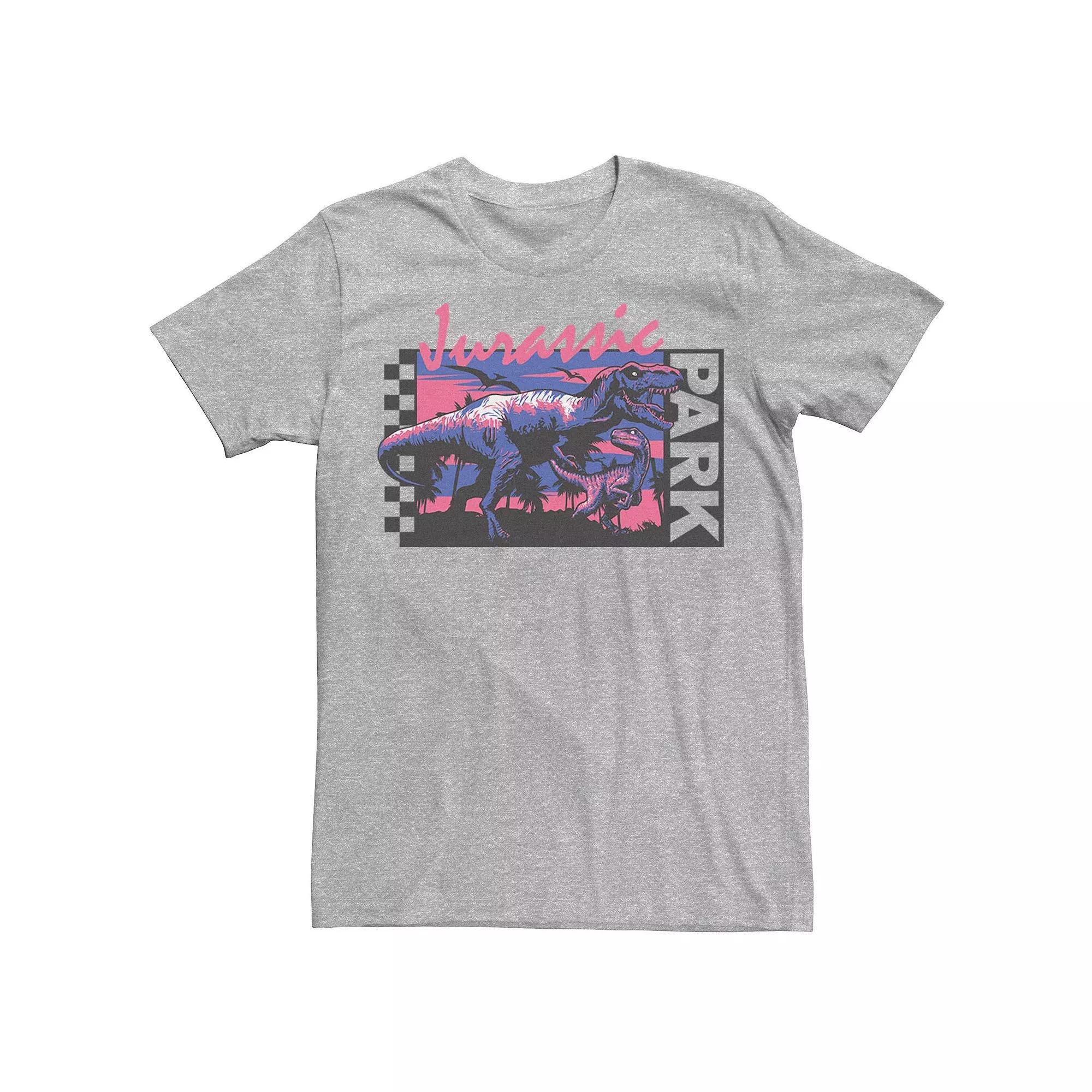 Men's Jurassic Park Checkerboard T-Rex Panel Tee, Size: Small, Silver Product Image