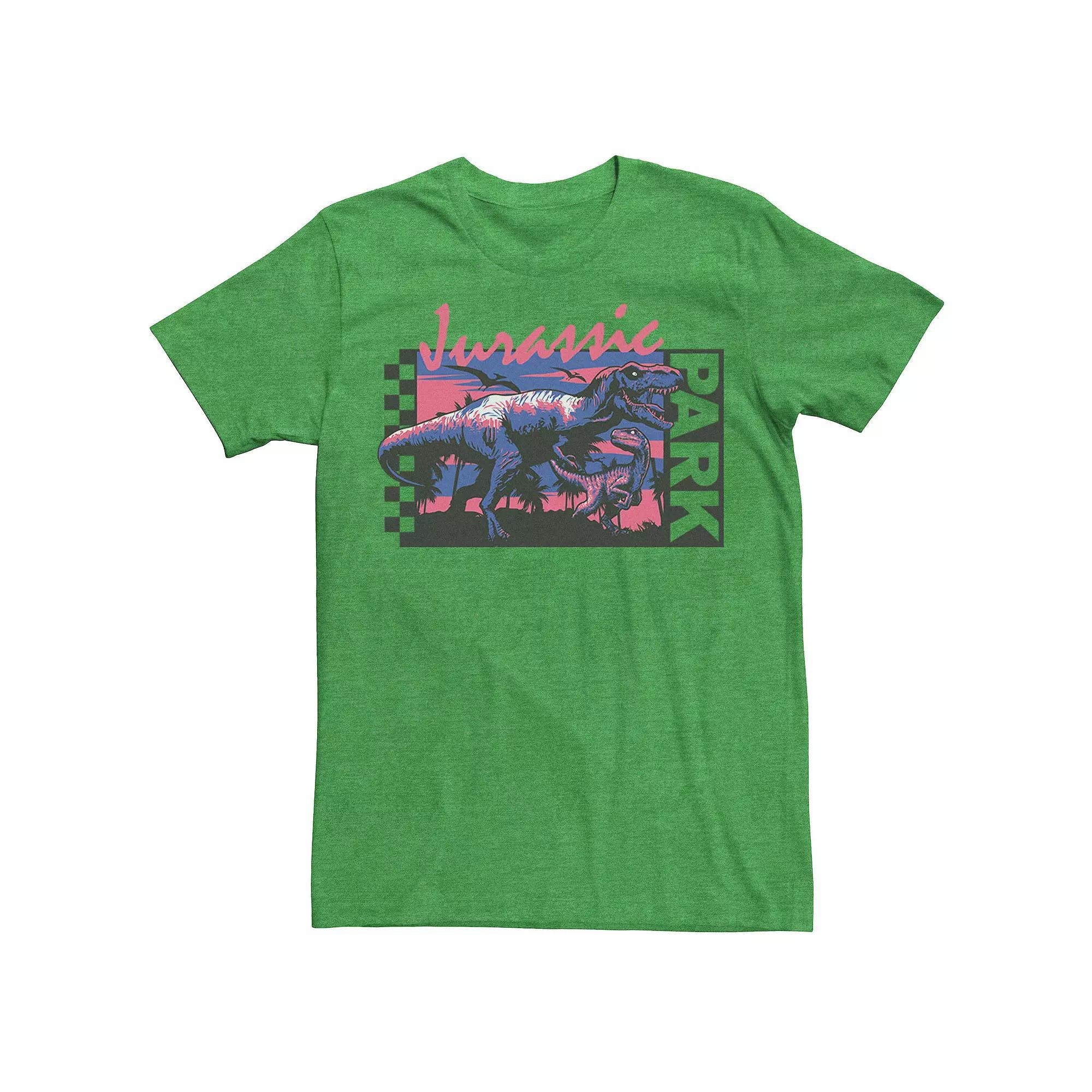 Men's Jurassic Park Checkerboard T-Rex Panel Tee, Size: Small, Silver Product Image