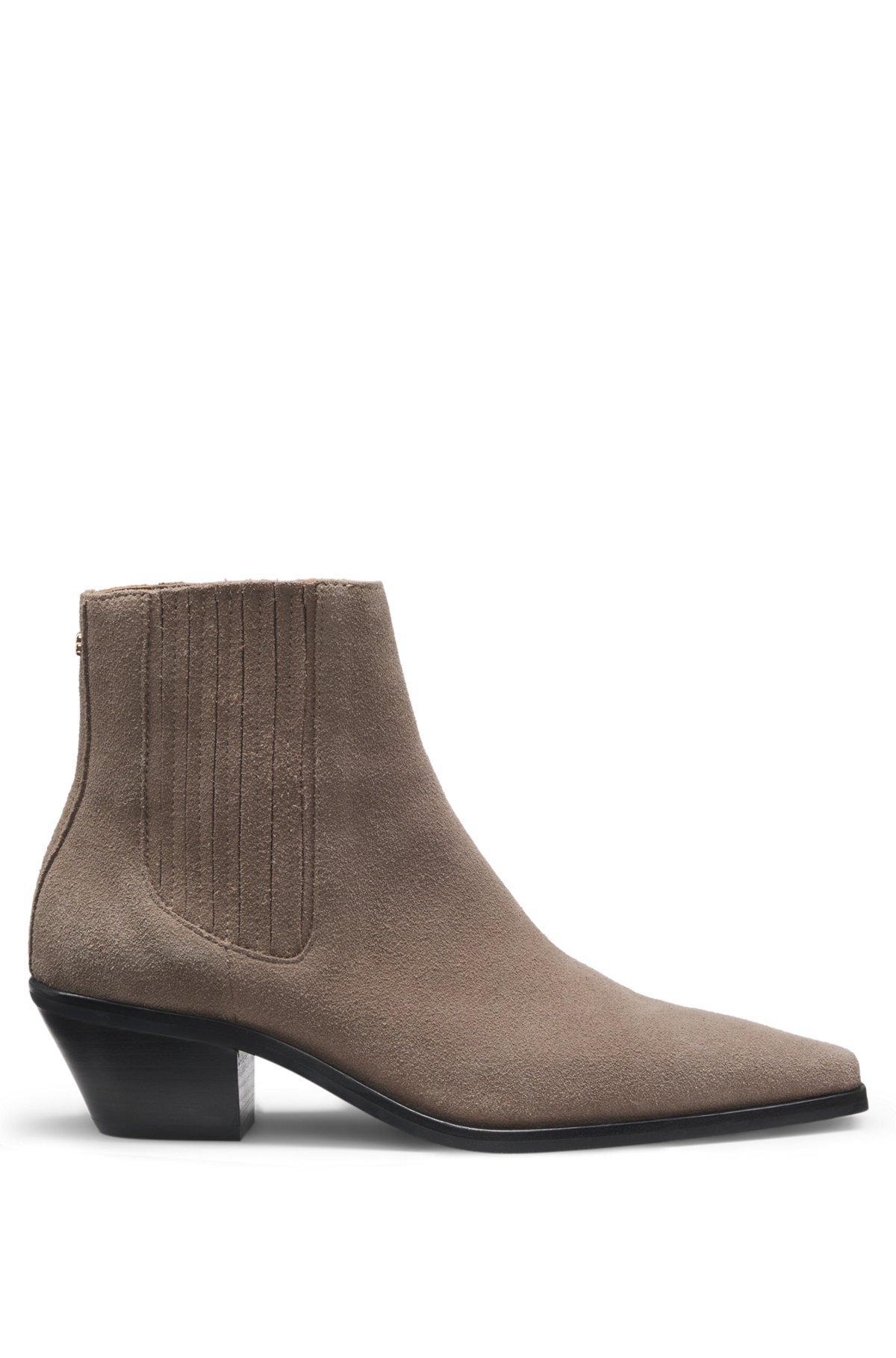 BOSS - Ankle boots in suede with Cuban heel - Light Brown Product Image