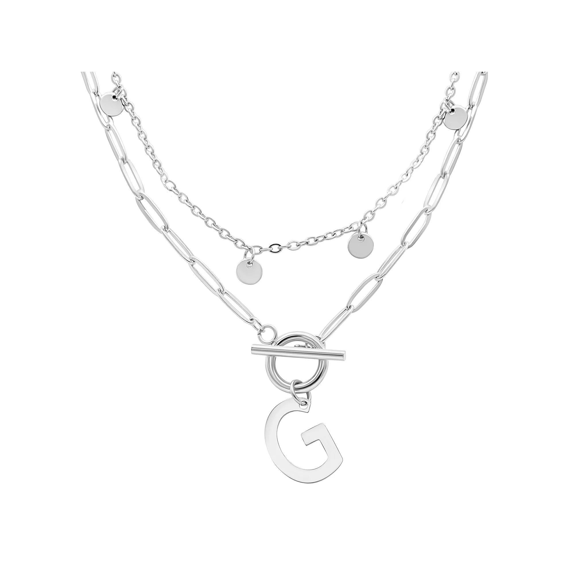 Adornia Silver Tone Confetti & Paperclip Layered Initial Toggle Necklace, Women's, Size: 17/18", Silver Tone G Product Image