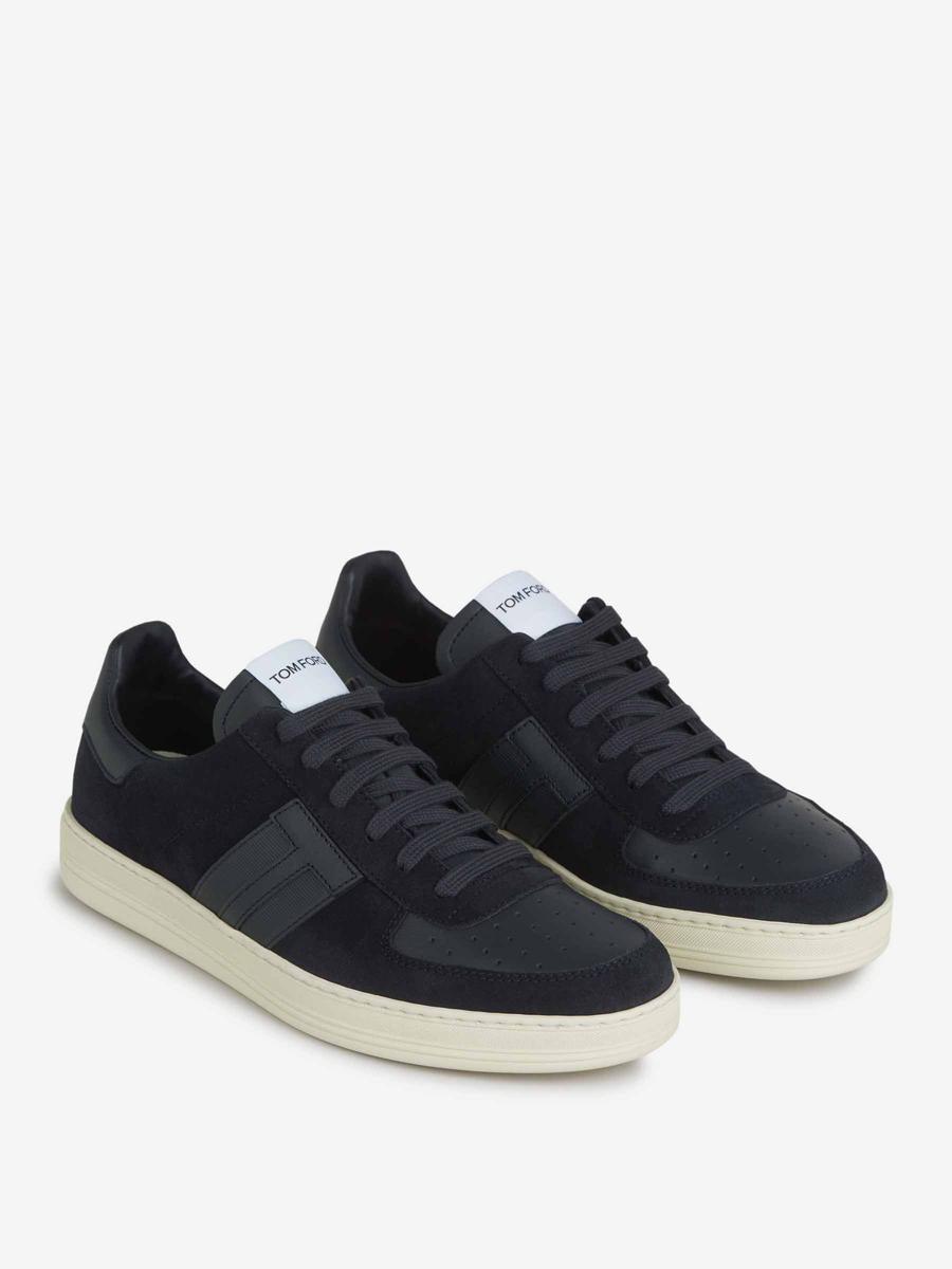 TOM FORD Logo Leather Sneakers In Midnight Blue Product Image