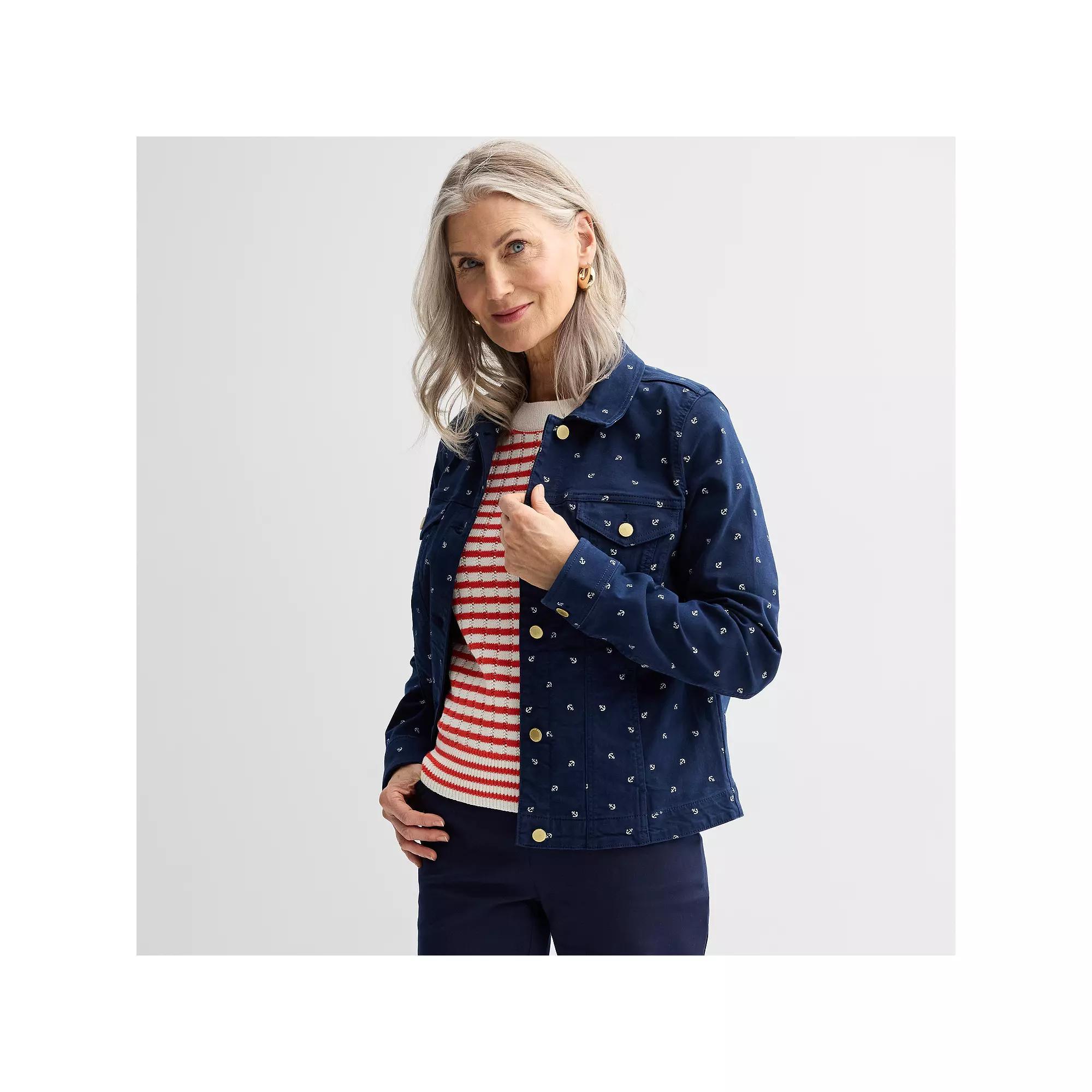 Women's Croft & Barrow® Button-Front Denim Jacket, Size: XXL, Blue Little Anchor Product Image