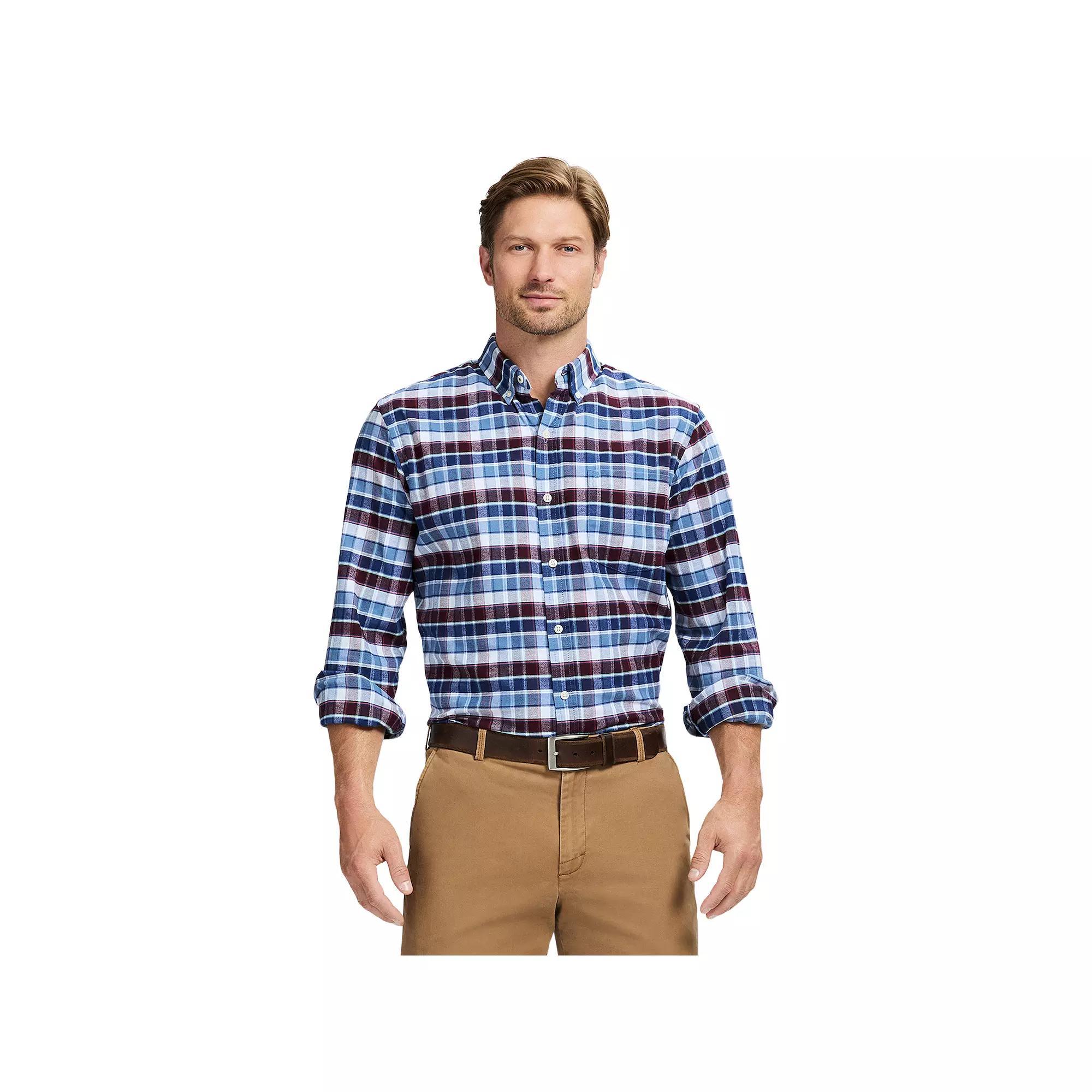 Men's IZOD Oxford Woven Long Sleeve Button-Down Shirt, Size: XL, Dark Red Plaid Product Image