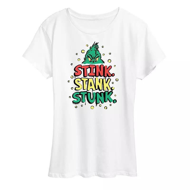 Womens Dr. Seuss The Grinch Stink Stank Stunk Graphic Tee, Girls Grey Gray Product Image