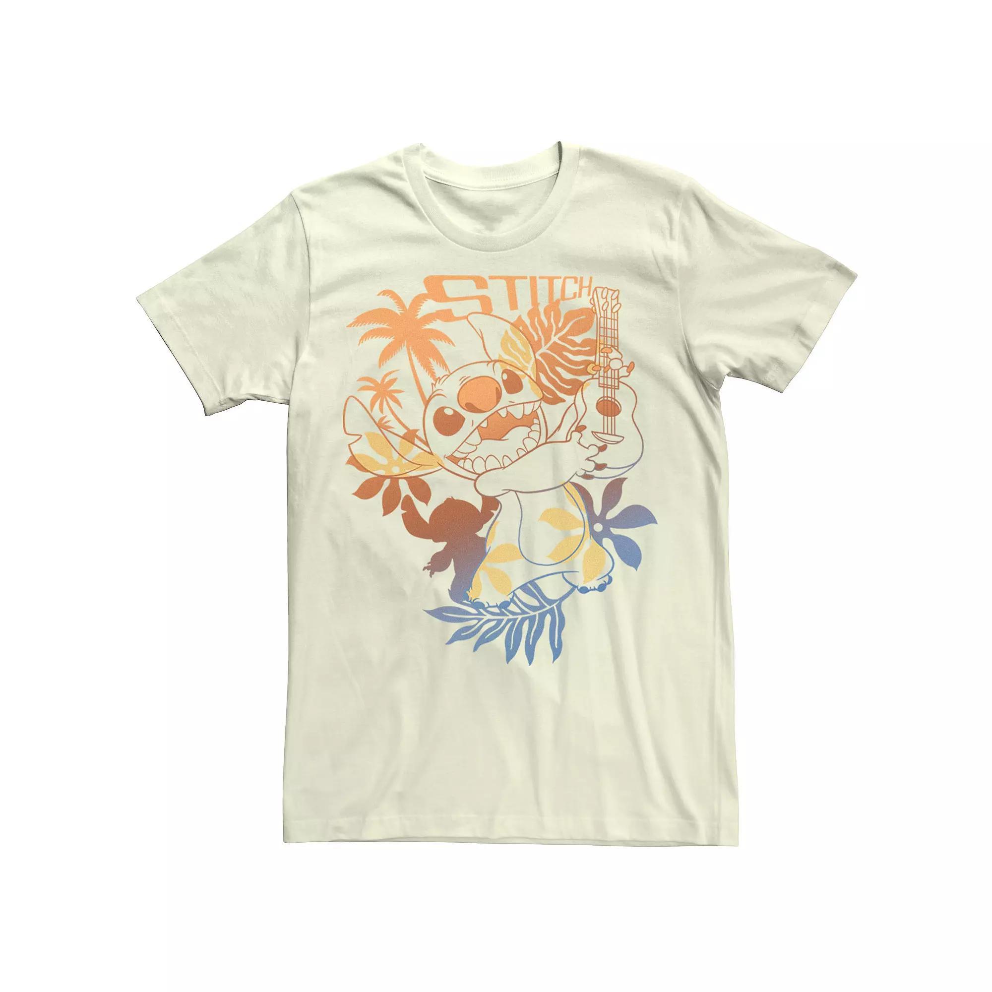 Disney's Lilo & Stitch Ukulele Tropical Portrait Outline Men's Tee, Size: Large, Natural Product Image