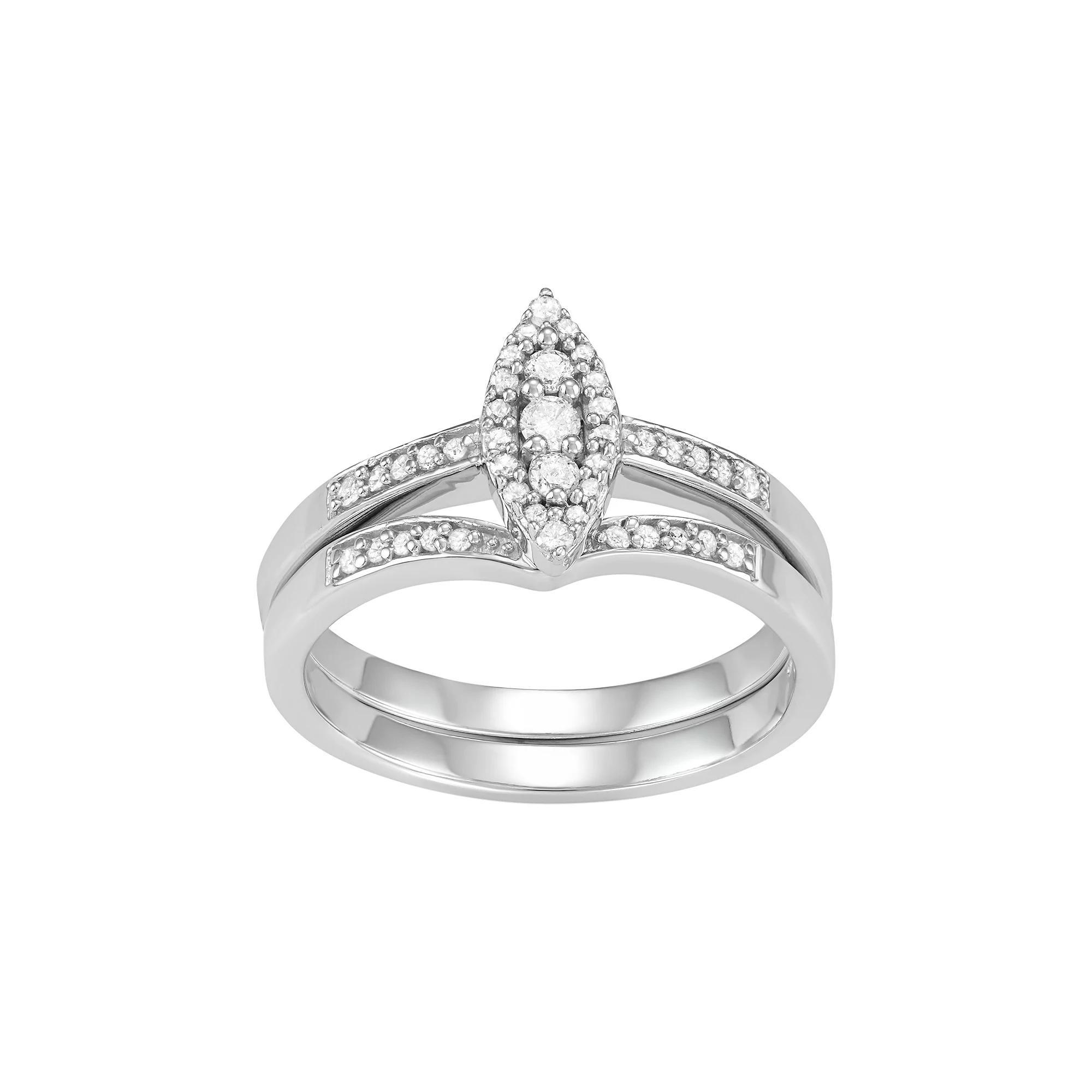 Jewelexcess 10k White Gold 1/4 Carat T.W. Diamond Marquise Engagement Ring Set, Women's, Size: 7 Product Image