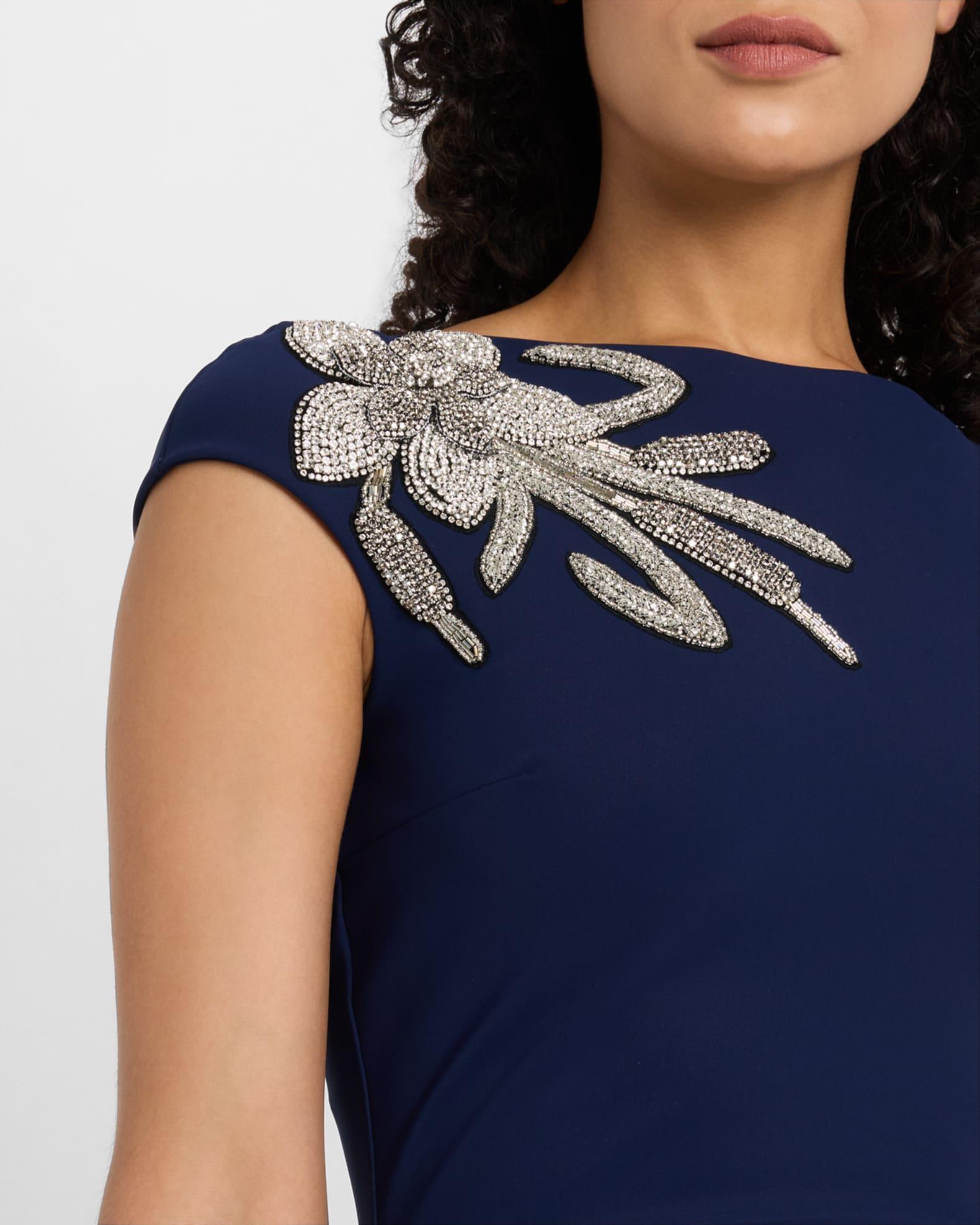 Rhinestone Flower-Embellished Midi Dress Product Image