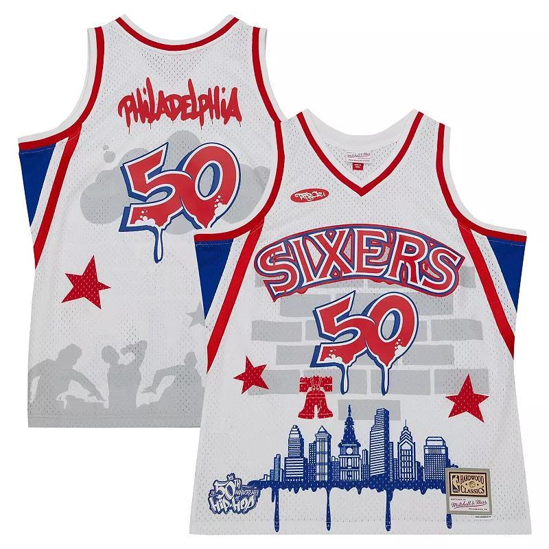 Men's Mitchell & Ness x Tats Cru White Philadelphia 76ers Hardwood Classics Fashion Jersey, Size: Small, 76r White Product Image