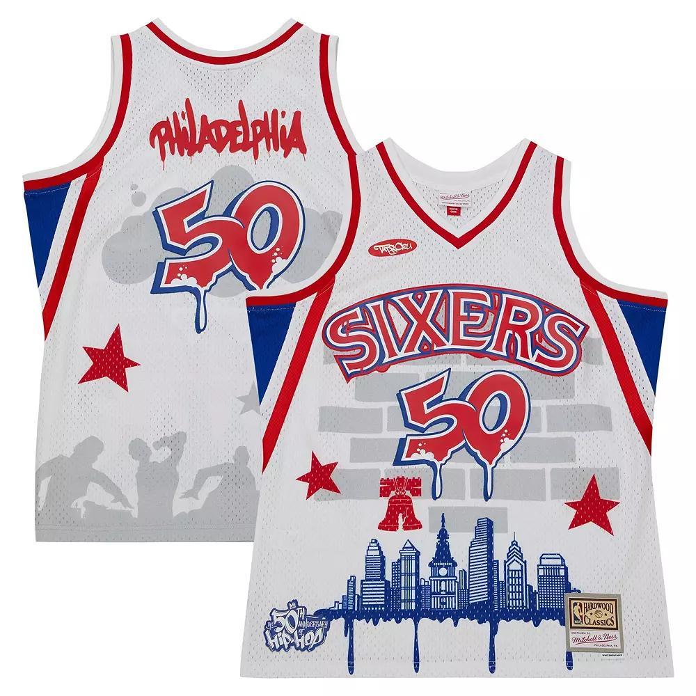 Men's Mitchell & Ness x Tats Cru White Philadelphia 76ers Hardwood Classics Fashion Jersey, Size: Small, 76r White Product Image