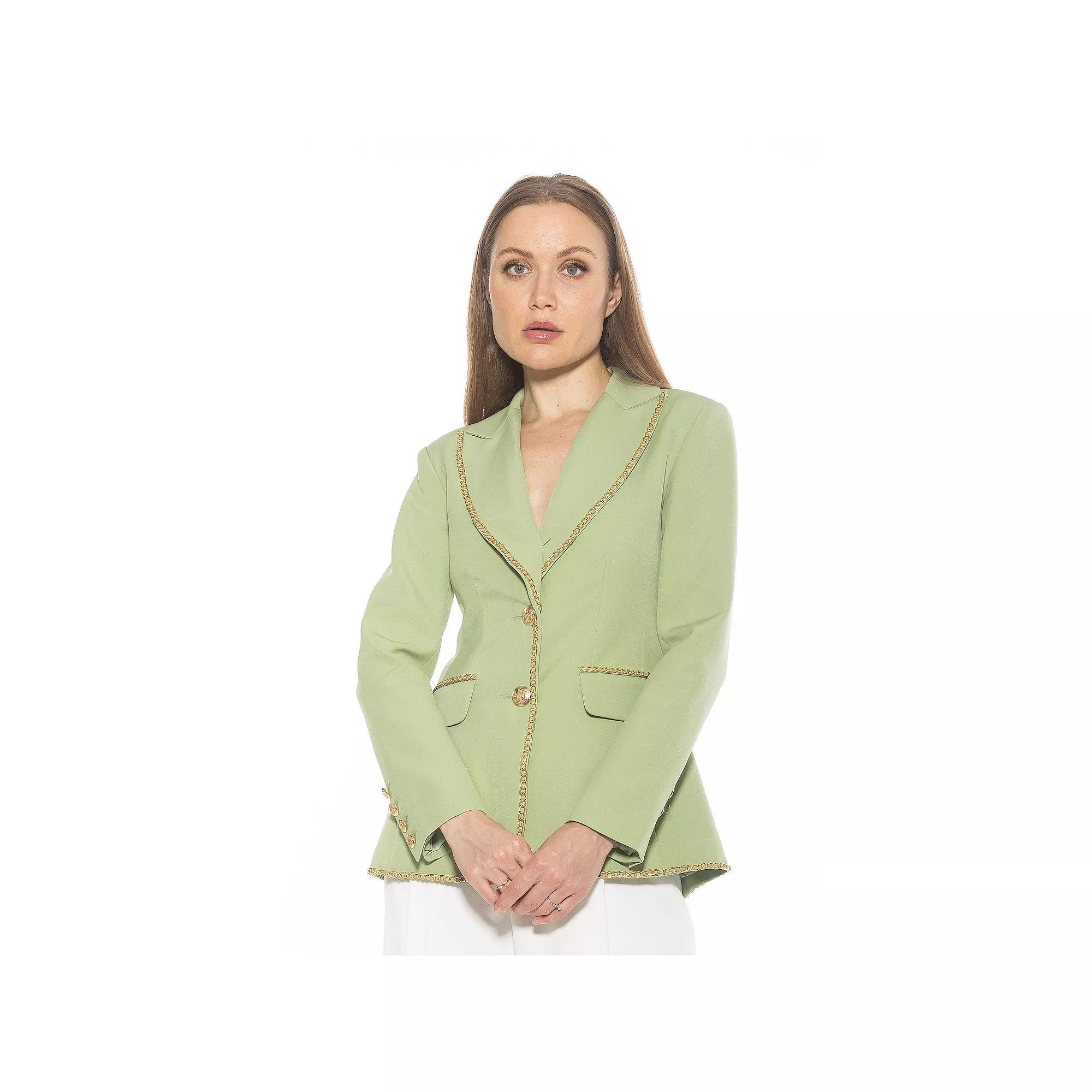 Women's ALEXIA ADMOR Janet Fitted Blazer With Chain Trim Detailing, Size: 8, Green Product Image