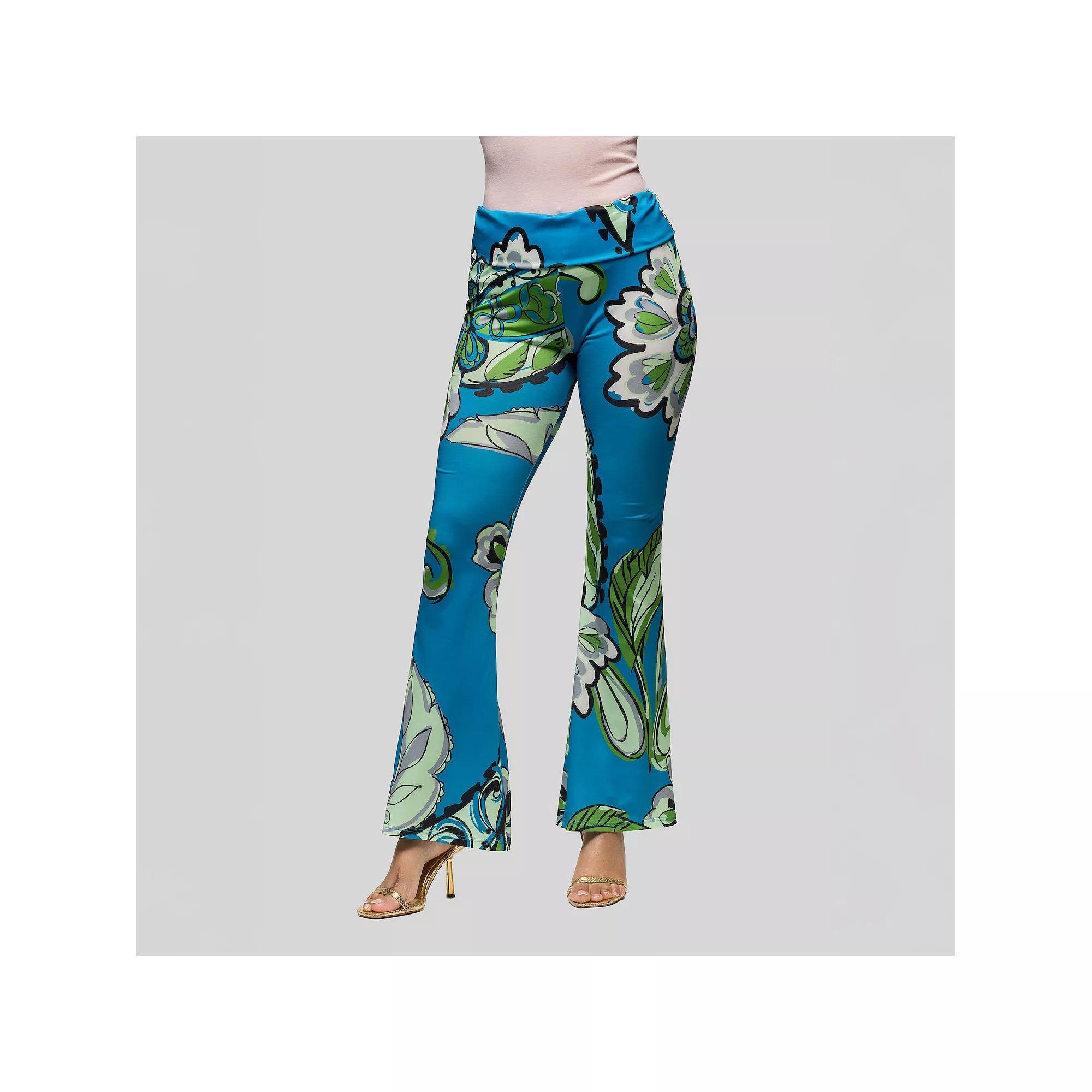 Women's 24Seven Comfort Apparel Bell Bottom Foldover Waist Pants, Size: 1XL, Blue Team Product Image