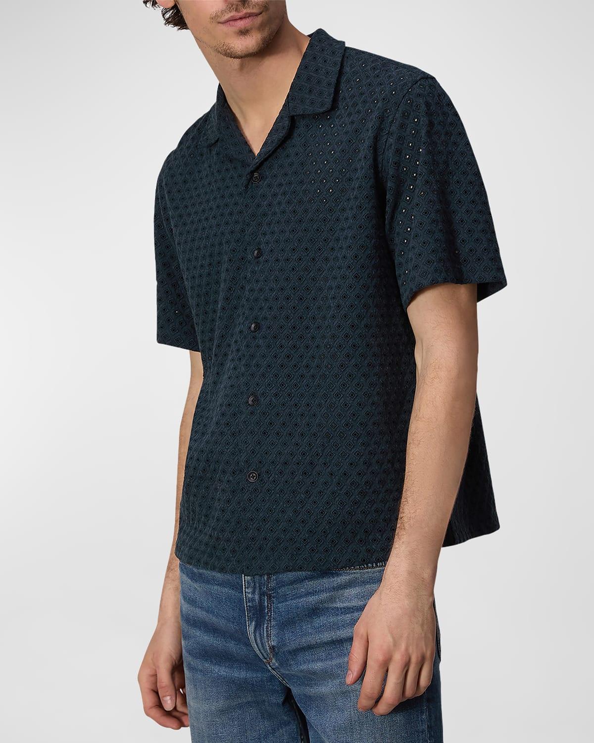 Mens Avery Viscose Linen Diamond Jacquard Camp Shirt Product Image