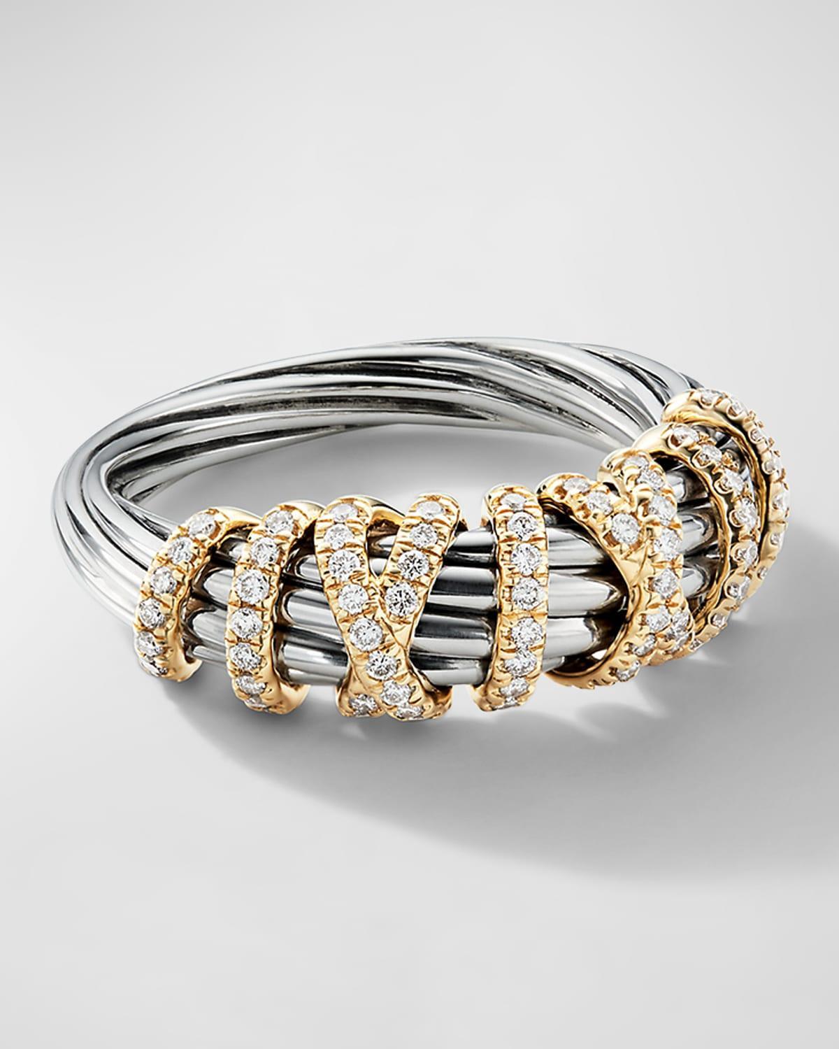 David Yurman Sterling Silver Crossover Wide Ring with Diamonds, 6 Product Image