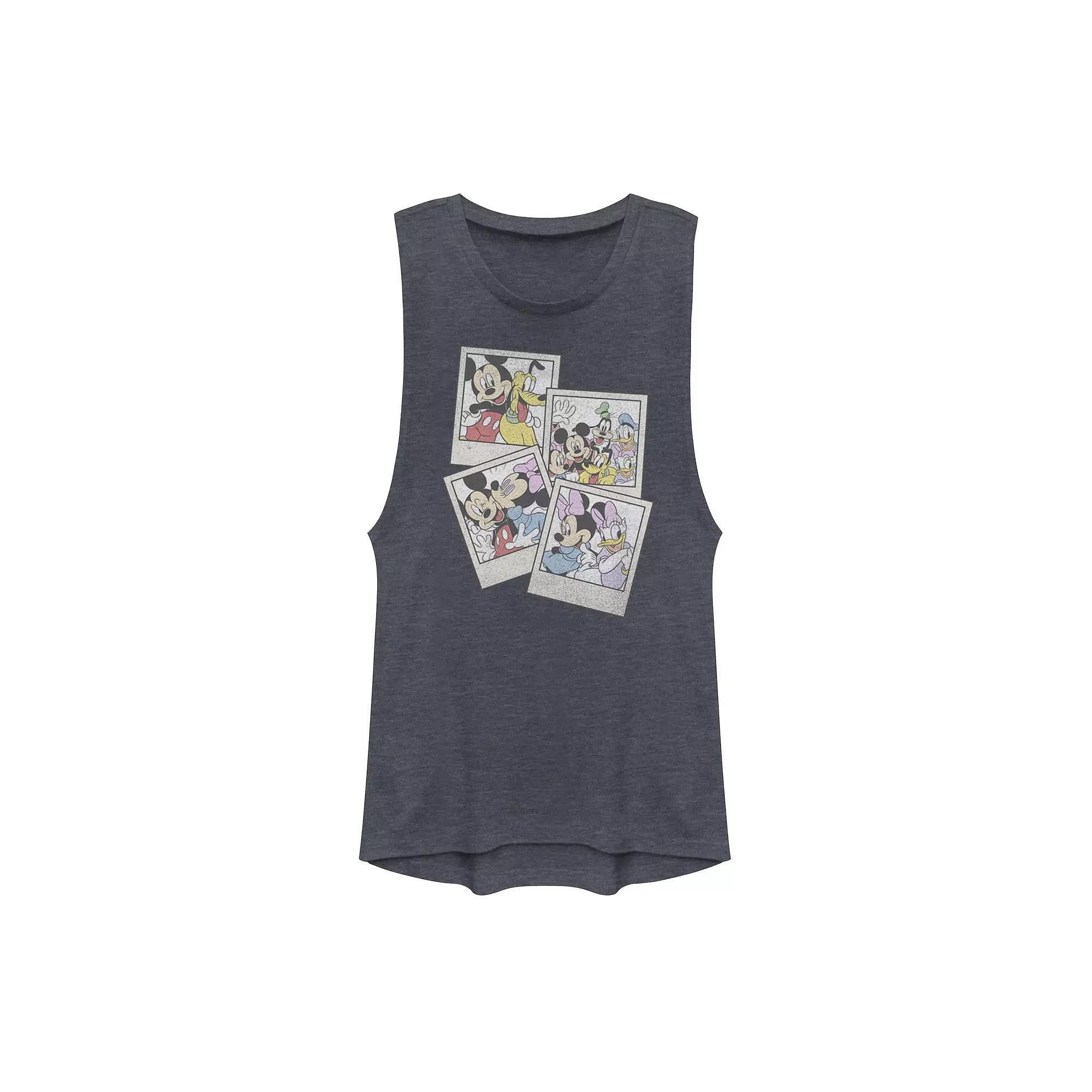 Disney's Mickey And Friends Juniors' Group Shot Polaroids Muscle Graphic Tank Top, Girl's, Size: Small, Denim Grey Product Image