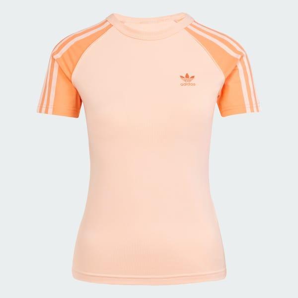 adidas Adicolor 3-Stripes Raglan Slim Tee Glow Pink L Womens Product Image